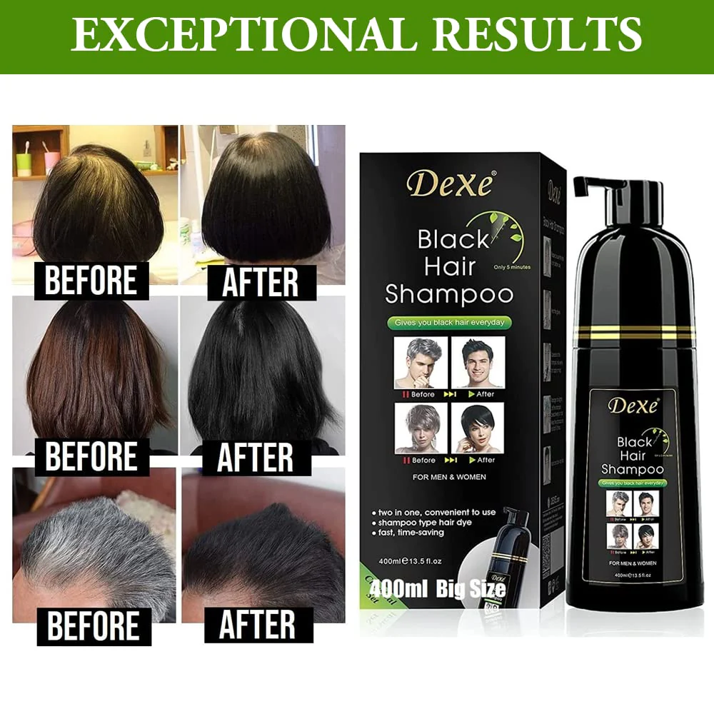 Dexe Hair Dye Shampoo 14.1 Fl Oz, Gray Hair Coverage, Black Hair Dye, Hair Color Shampoo, Black Hair Shampoo for Men & Women - Image 5