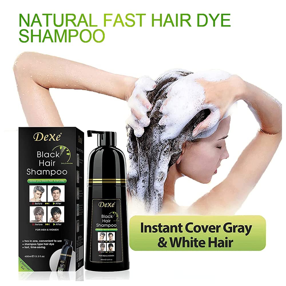 Dexe Hair Dye Shampoo 14.1 Fl Oz, Gray Hair Coverage, Black Hair Dye, Hair Color Shampoo, Black Hair Shampoo for Men & Women - Image 6