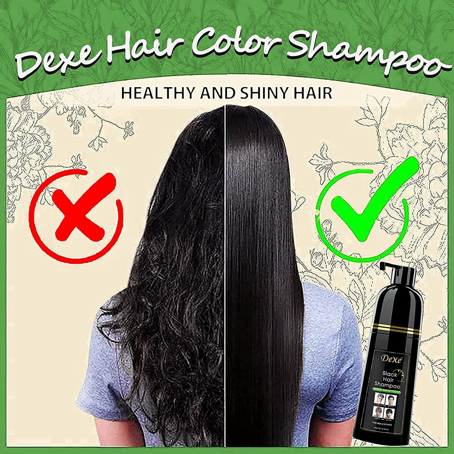 Dexe Hair Dye Shampoo 14.1 Fl Oz, Gray Hair Coverage, Black Hair Dye, Hair Color Shampoo, Black Hair Shampoo for Men & Women - Image 8