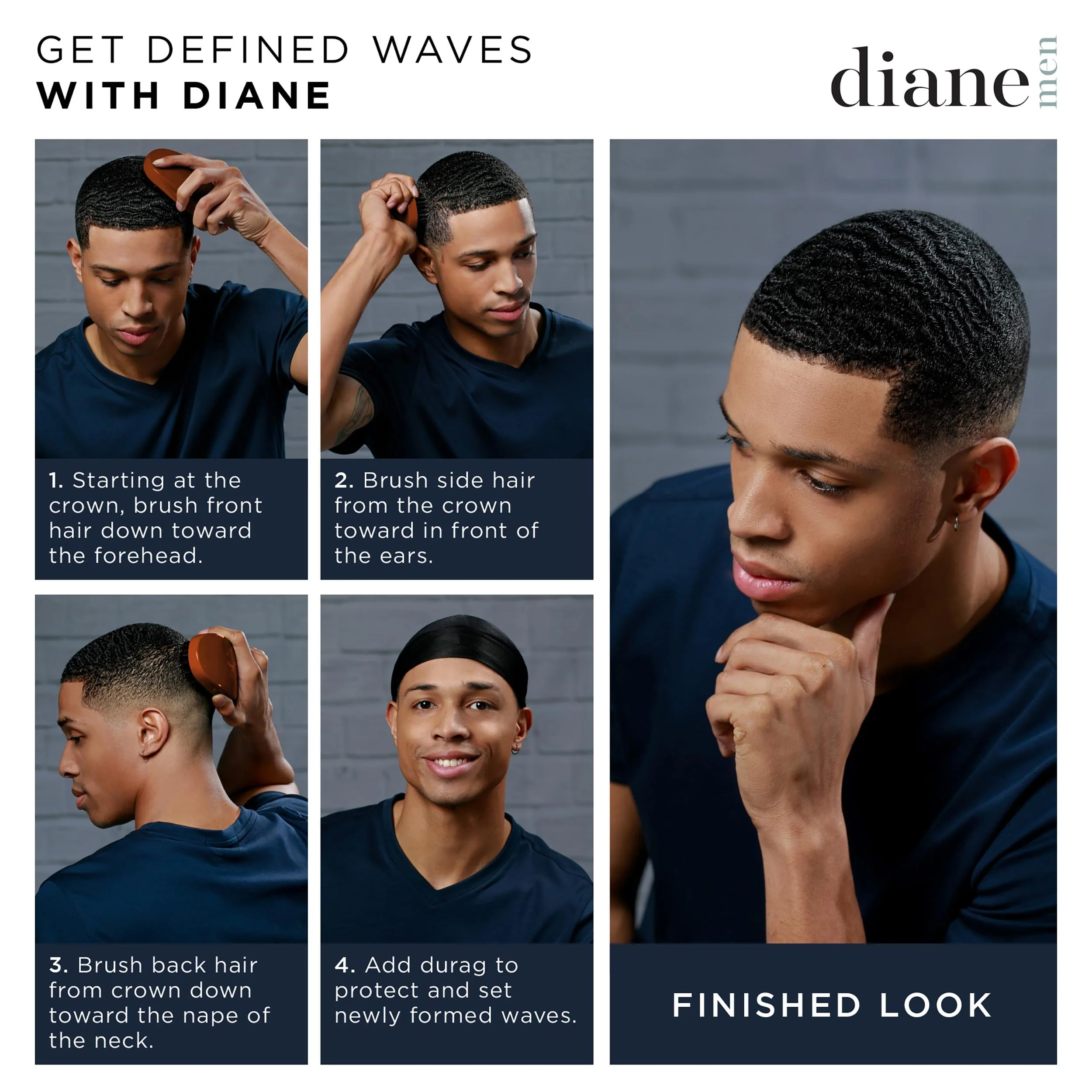 Diane Premium 100% Boar Bristle 2-Sided Club Brush for Men, Medium Firm Bristles for Thick, Curly or Coarse Hair, Mens Brush for Detangling, Smoothing, Wave Styles, Soft on Scalp, Restores Shine - Image 5