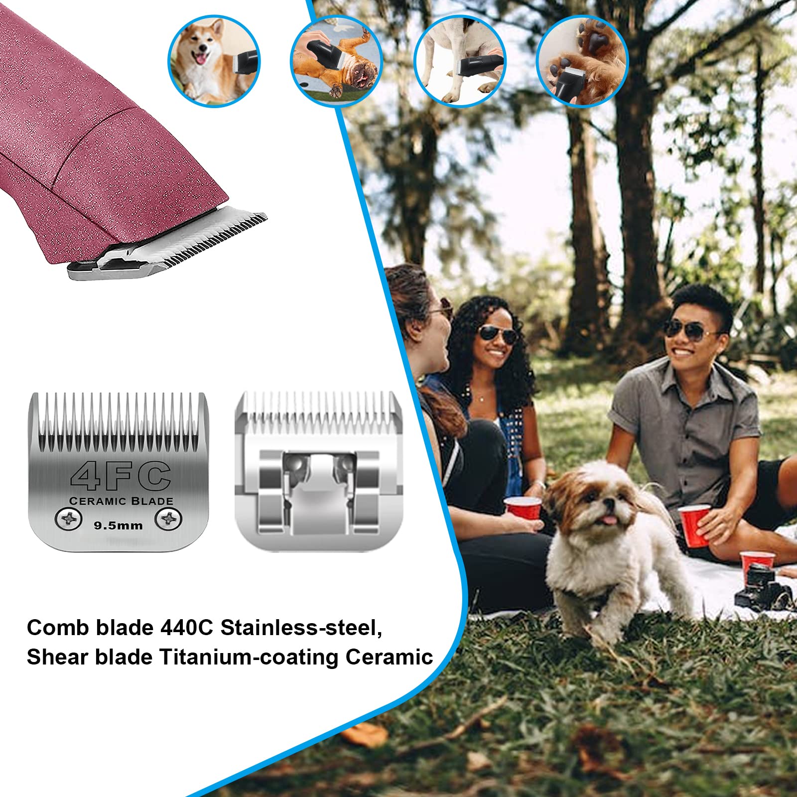 DODAER 3 Pack 4FC Detachable Pet Dog Grooming Ceramic Blades,Compatible with Andis,Oster A5,Wahl KM-10 Series,Size 4FC Blade 3/8-Inch 9.5MM Cut Length - Image 3