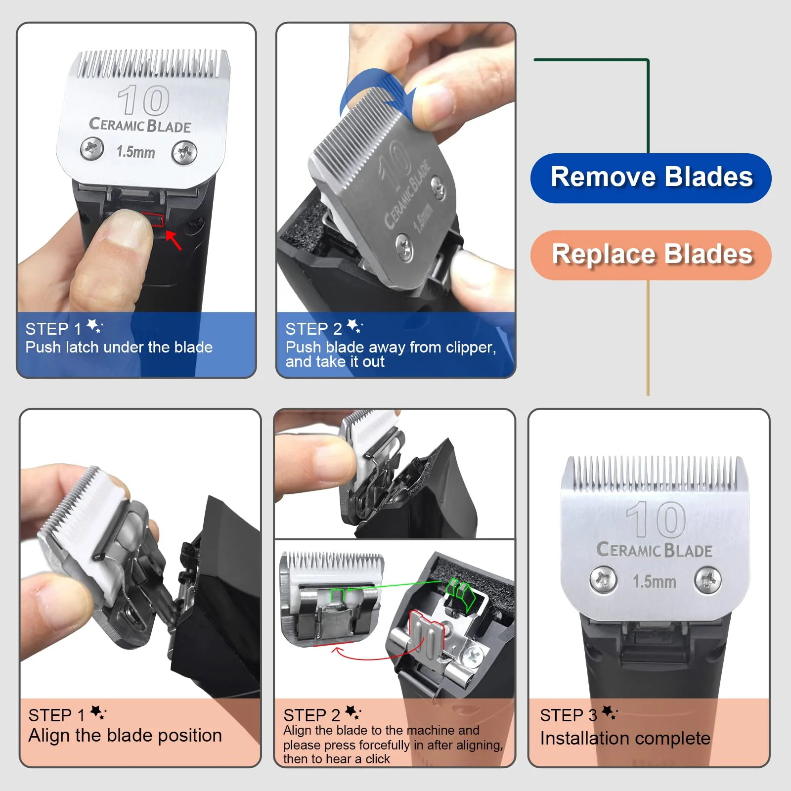 DODAER Size 7FC/5FC/4FC Detachable Pet Dog Grooming Clipper Ceramic Blades Set,Compatible with Andis,Oster A5,Wahl KM Series Clippers,Cut Length 1/8"(3.2mm) to 3/8”(9.5mm),3 Pack - Image 5