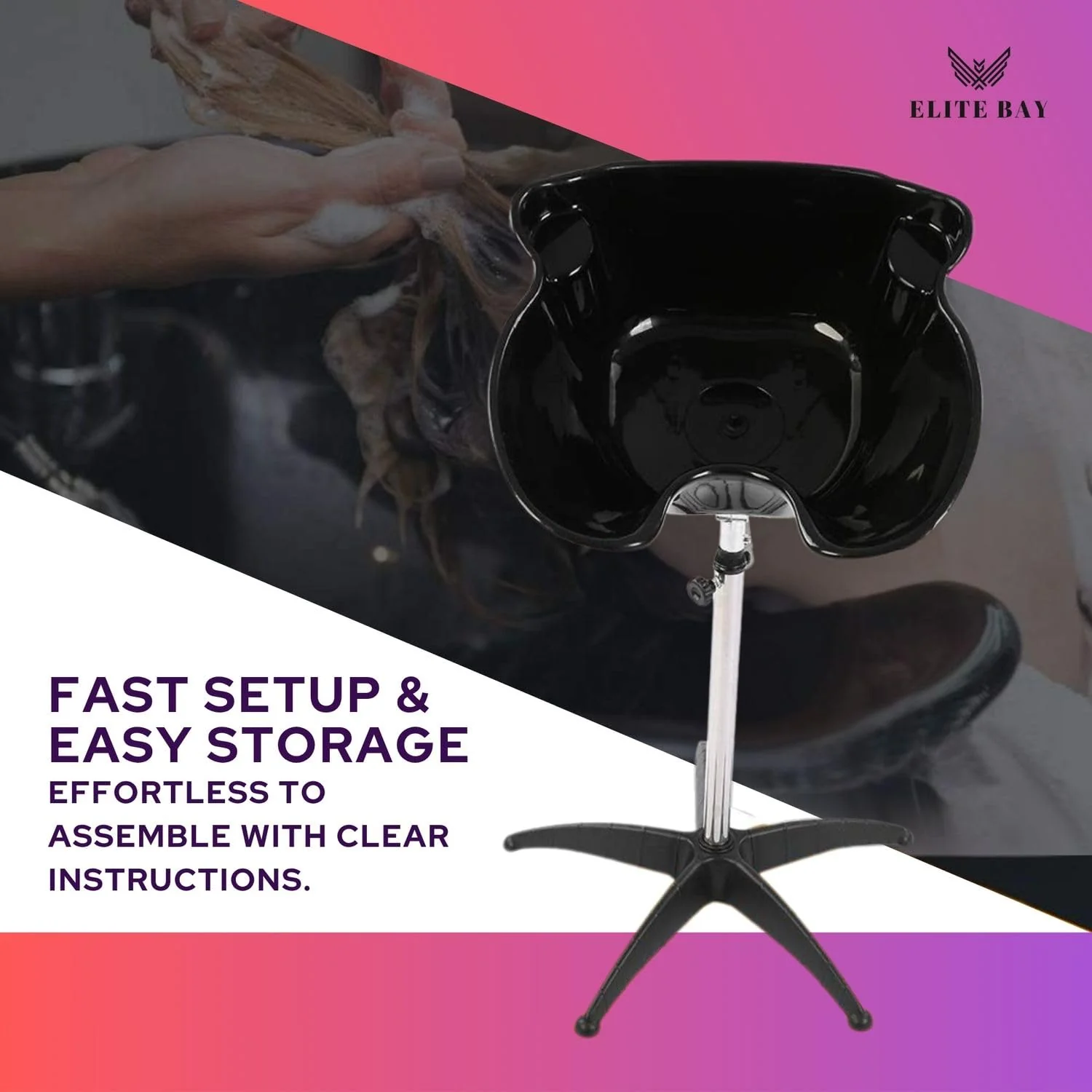 ELITE BAY Hairwashing Sink – Engineerd for Comfort,Salon,barber and beauty studios .Built with durability,ergonomics and modren aesthetics in mind. Adjustable (92–130cm) heavy duty stand and basin. - Image 4
