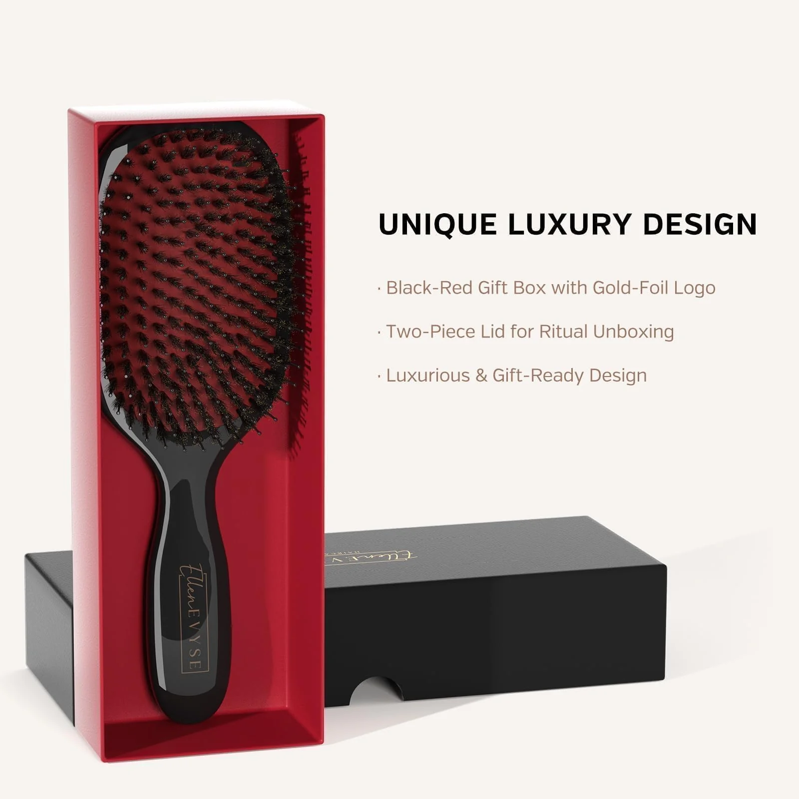 Ellen Evyse Boar Bristle Hair Brush, Nylon Pins and Soft Boar Bristles for Smoothing, Detangling, Reducing Breakage and Enhancing Shine, Hairbrush for Women,Men - Image 4