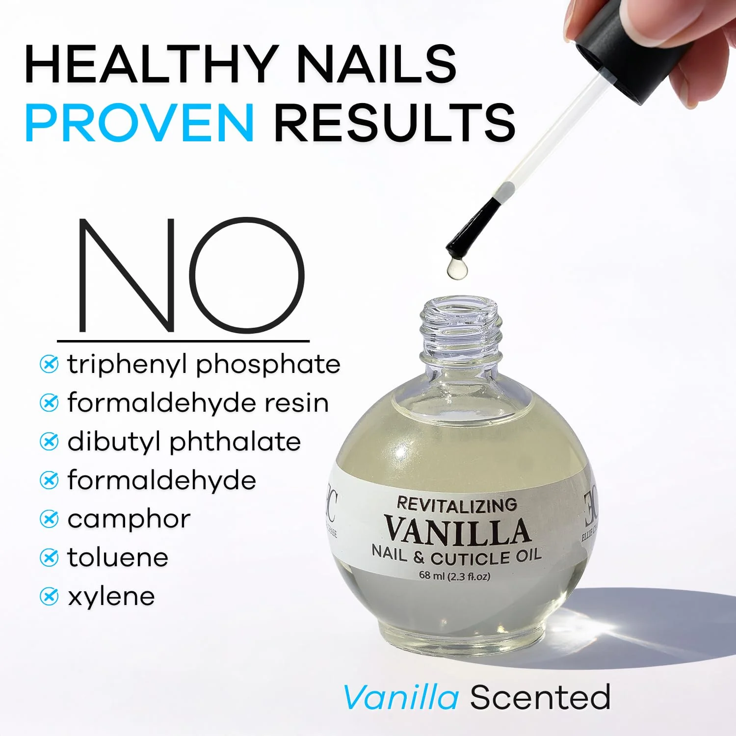 Ellie Chase Moisturizing Cuticle & Nail Care Oil 2.3 Fl Oz - Vanilla Scented – Infused with Jojoba Oil, Aloe, Vitamin E – Nail & Cuticle Hydration, Repair, Moisturizer, Strengthener, Growth - Image 6