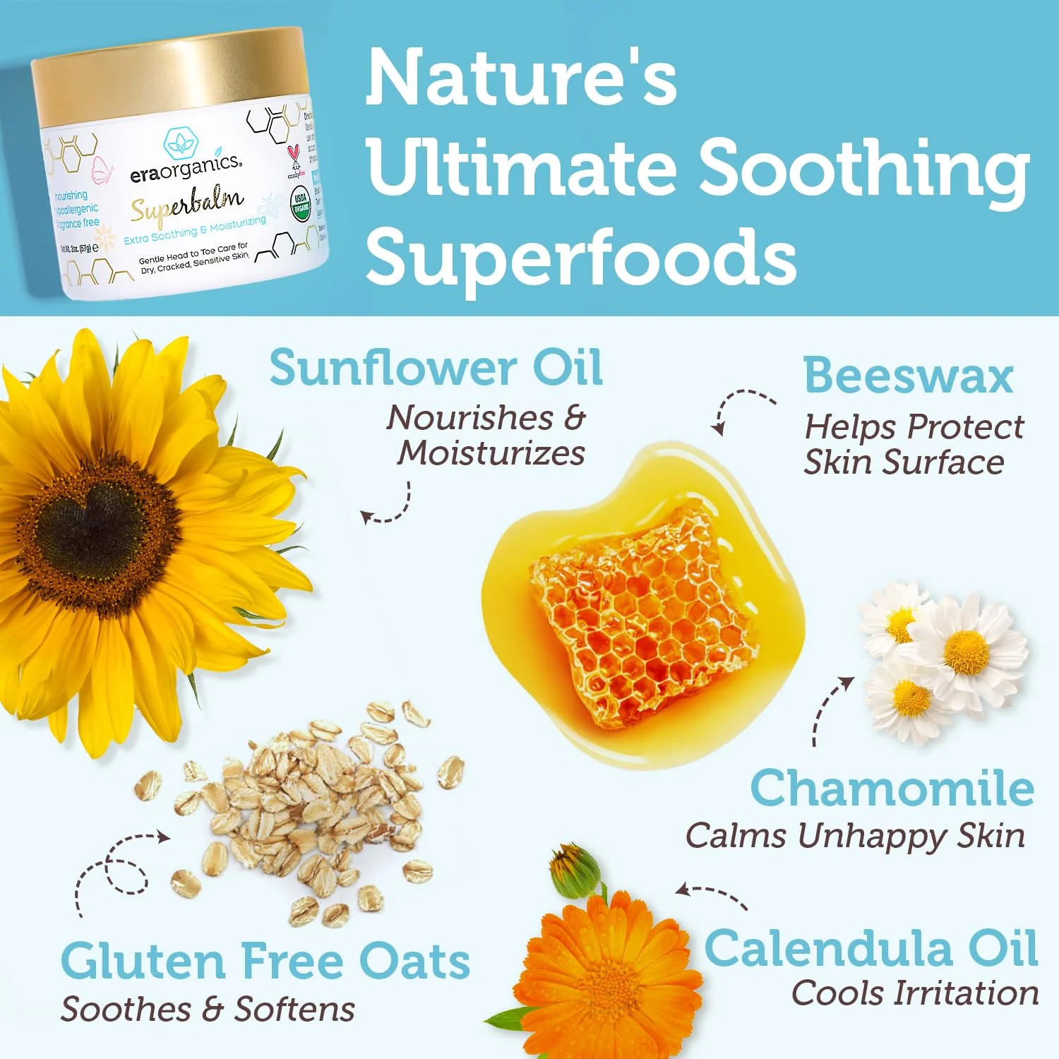 Era Organics Healing Ointment for Babies - USDA Certified Organic Natural Moisturizer Gentle on Sensitive Skin Prone To Baby Eczema, Cradle Cap (Infant Seborrheic Dermatitis), Rashes, Hives and More - Image 3