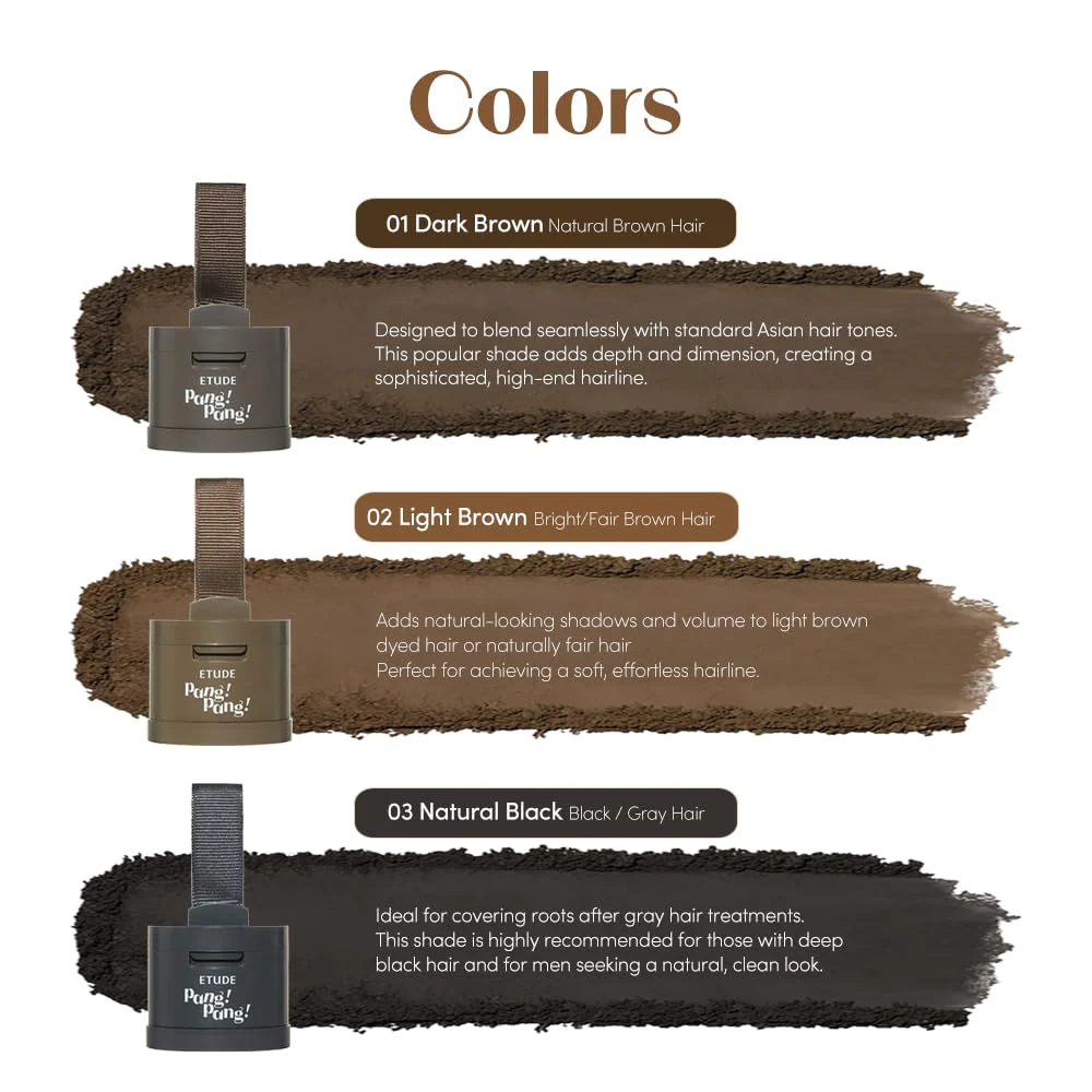 ETUDE Hair Pang Pang hairline powder Root Touch Up Hair Color, Waterproof, For Facial Makeup, Hairline and Thin Hair - Natural Black - Image 7