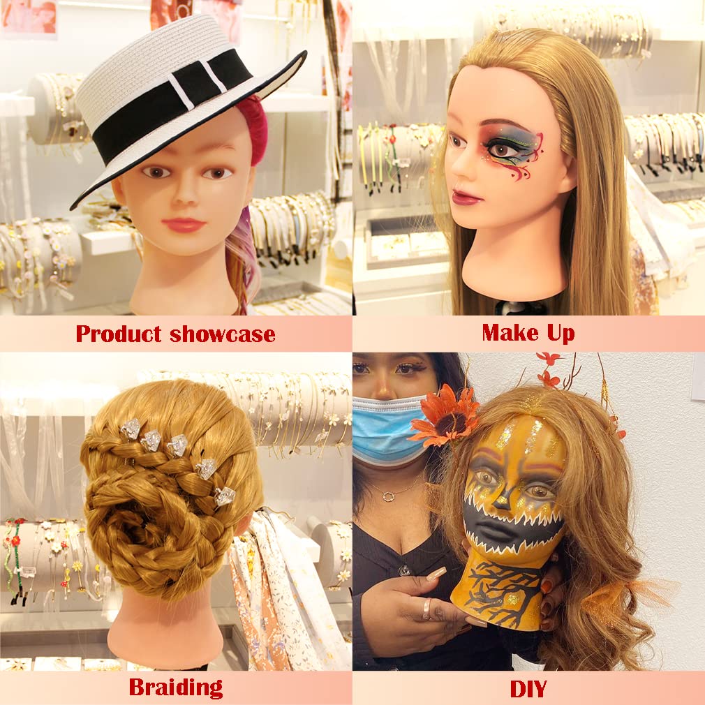FABA Mannequin Head with Hair Blonde 26"-28" Cosmetology Mannequin Head Styling Practice Braiding Cosmetology Doll Head Hair for Hairdressing with Free Clamp Holder - Image 5