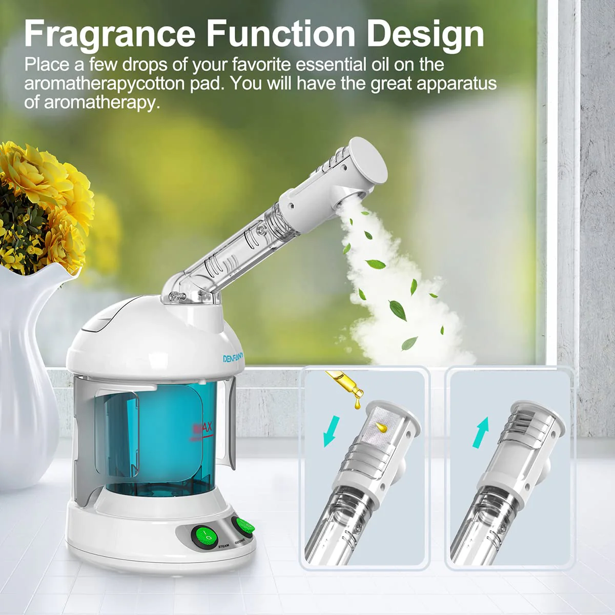 Facial Steamer - DENFANY Nano Ionic Face Steamer with Extendable 360° Rotating Arm - Portable Facial Steamer for Personal Care at Home or Salo (Blue) - Image 2