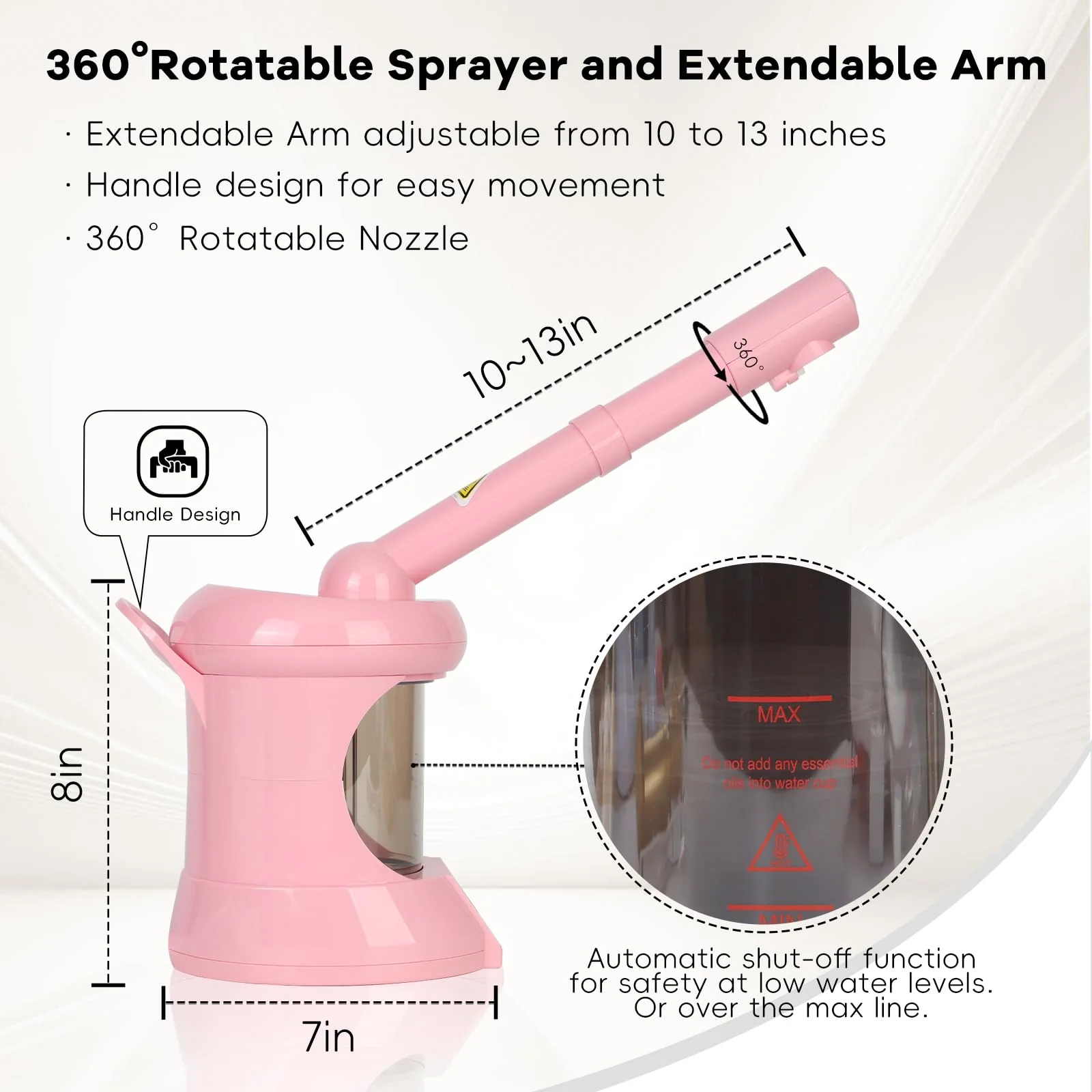 Facial Steamer Nano Ionic Face Steamer with Extendable Arm, Portable Face Steamer for Facial Deep Cleaning, Steamer for Facial for Personal Care at Home or Salon（Pink） - Image 5
