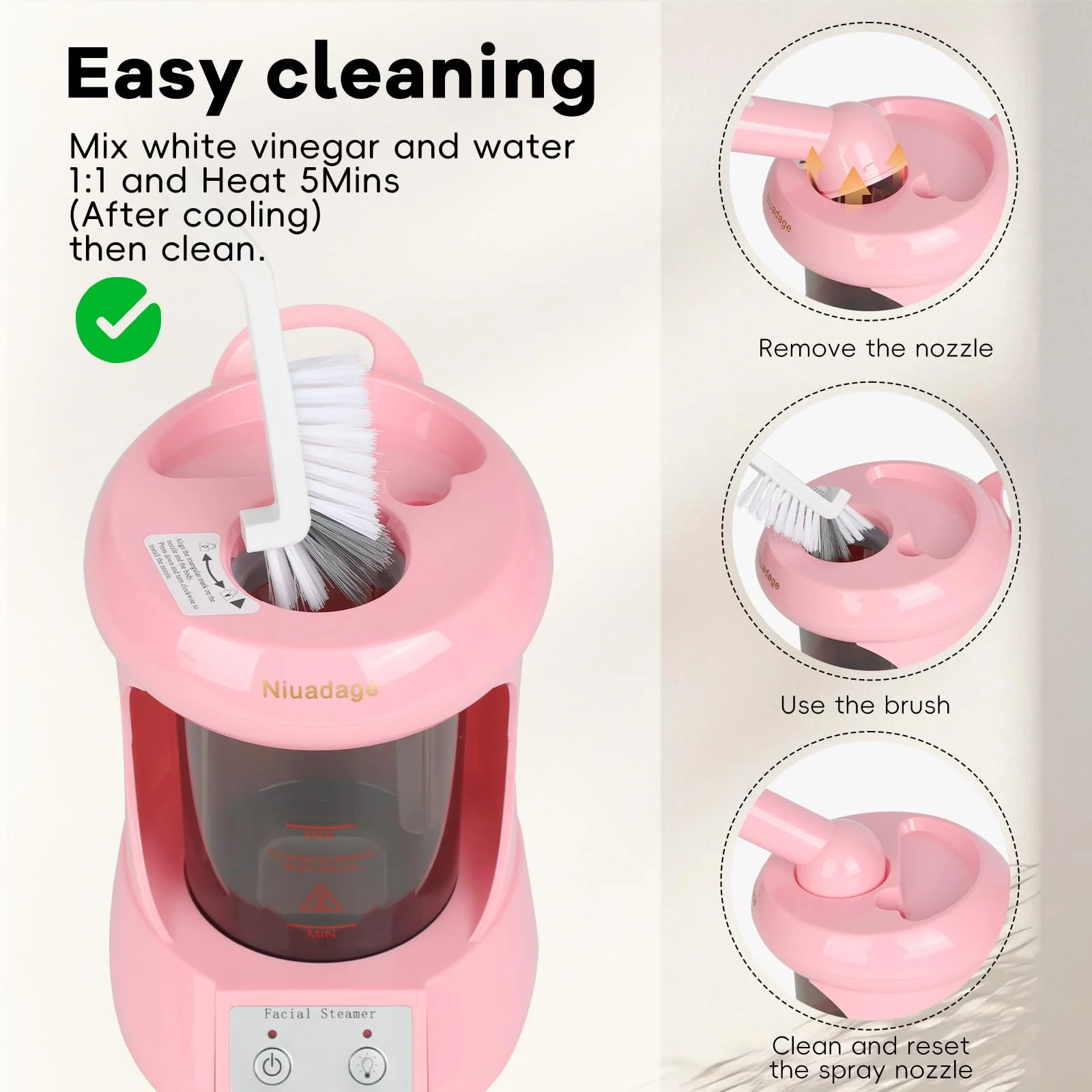 Facial Steamer Nano Ionic Face Steamer with Extendable Arm, Portable Face Steamer for Facial Deep Cleaning, Steamer for Facial for Personal Care at Home or Salon（Pink） - Image 7