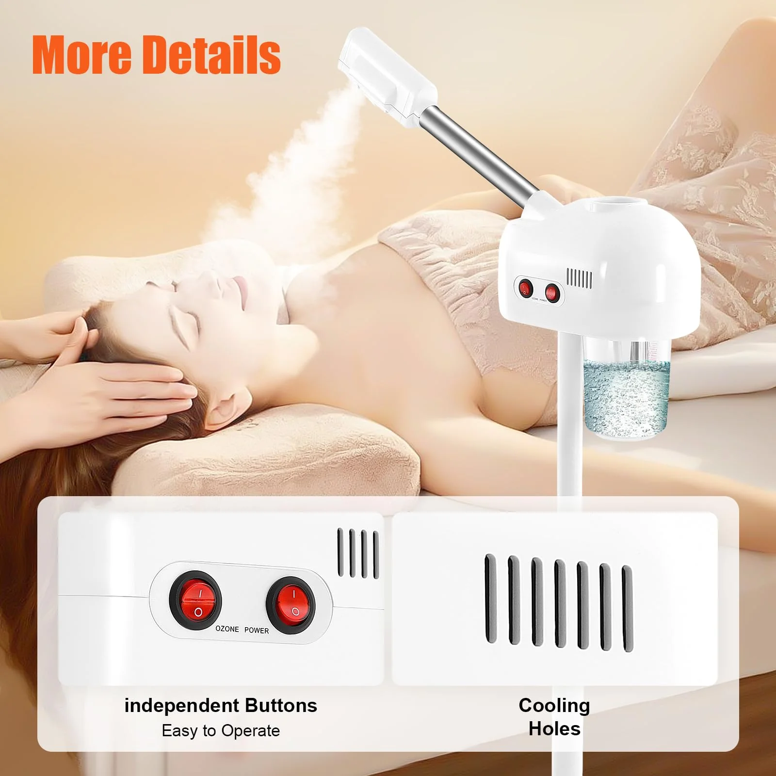 Facial Steamer, Professional Ozone Face Steamer Hot Ozone Beauty Salon Spa Skin Care Equipment 360° Rotatable for Personal Care Use at Home and Salon - Image 7