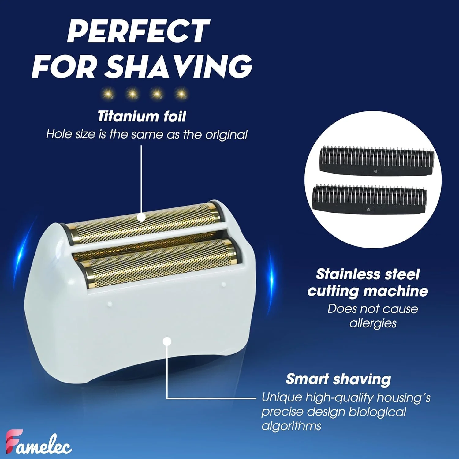 FAMELEC Pro Foil and Cutters for Andis Foil Shaver Models TS1 17150 17235 17220 TS2 17200, Razor Blades & Gold Foil Shaver Blades Compatible with Andis Shaver Foil Replacement #17155 17160 17280 - Image 5