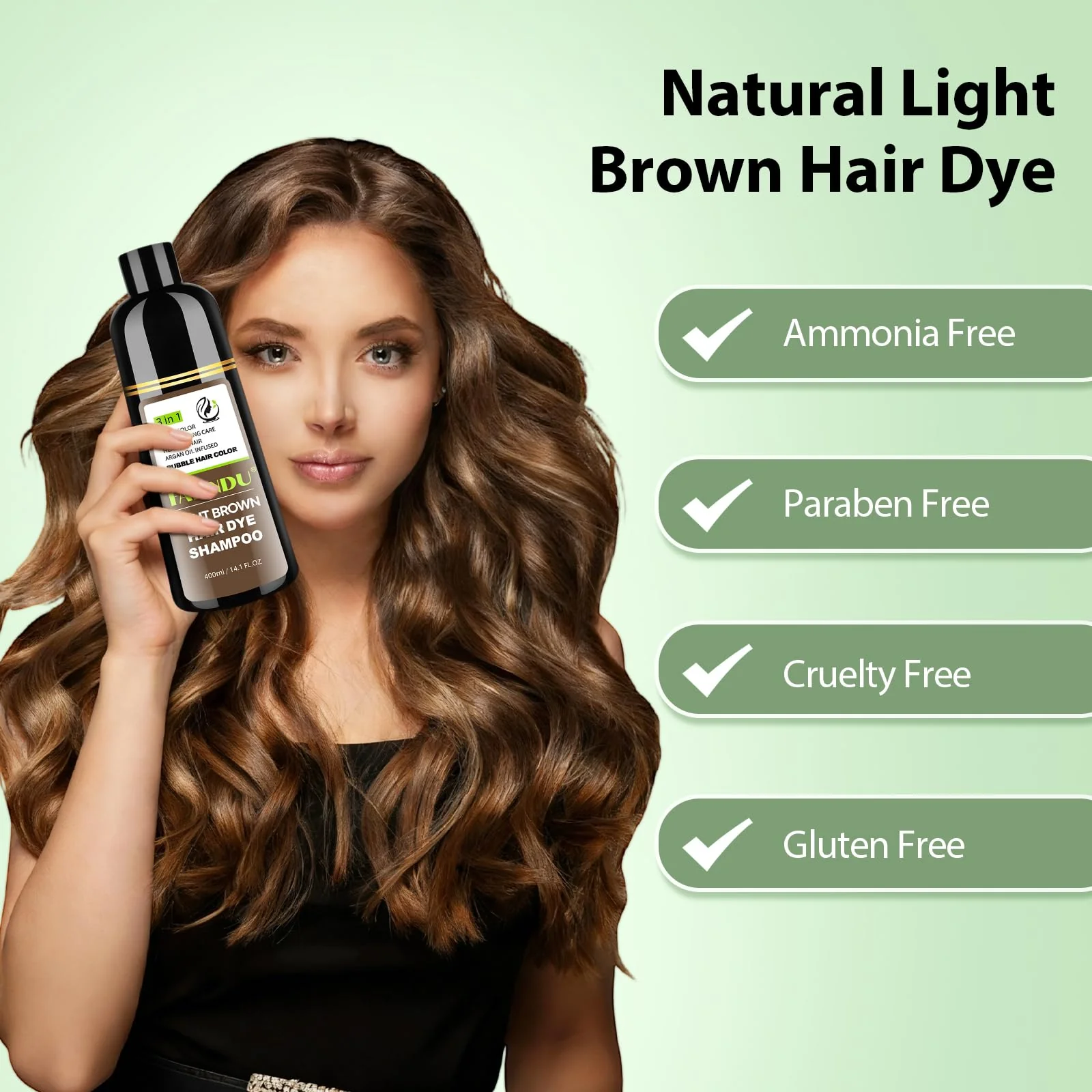 FARNDU Light Brown Hair Dye Shampoo 3 in 1 with Argan Oil – 10-15 Min Gray Coverage, Natural Instant Hair Color Shampoo for Women and Men, Ammonia & Paraben Free, Long-Lasting Up to 6 Months - Image 3