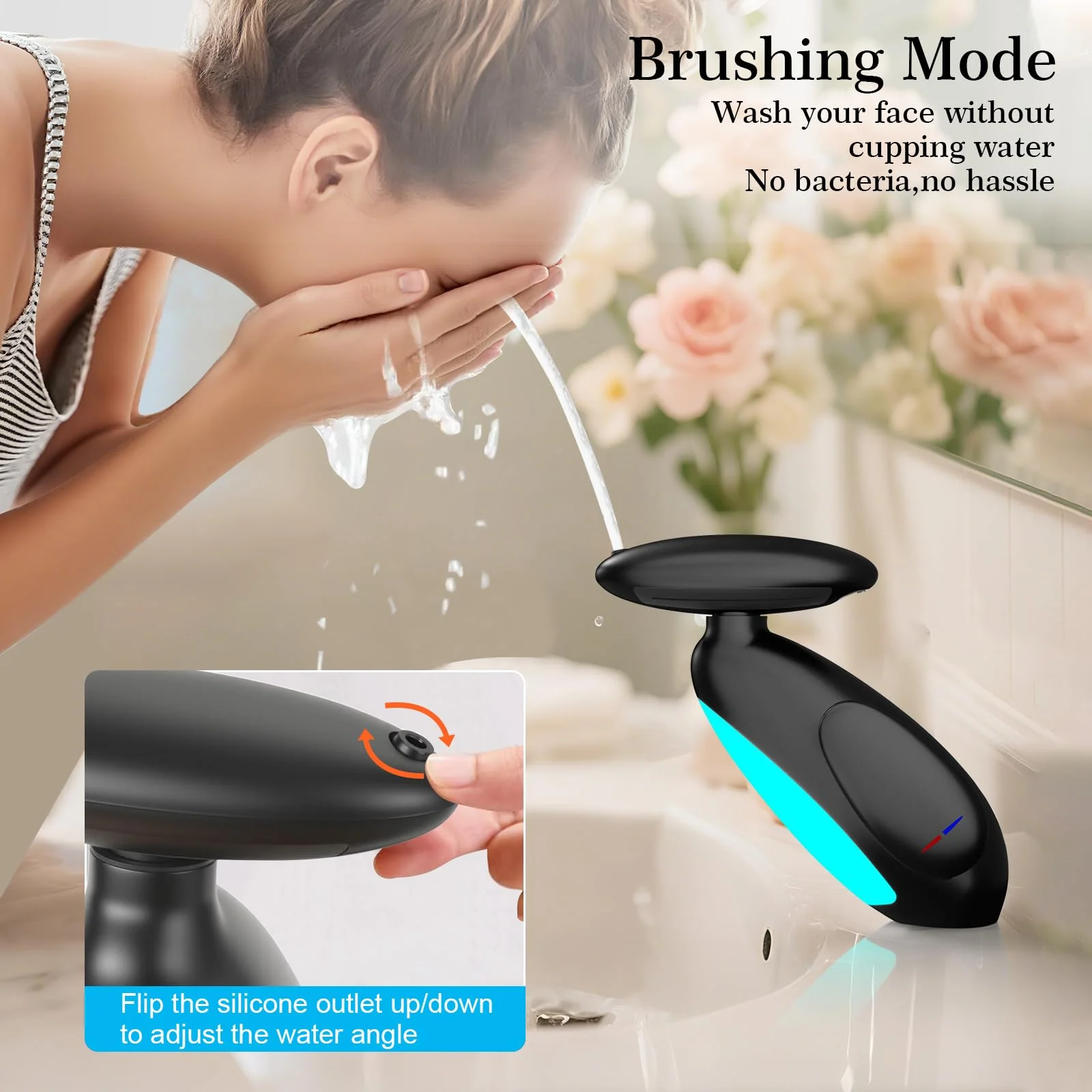 Faucet - Batteryless LED Light Temperature Display, 4 Modes (Waterfall/Rinsing/Shampoo/Bubble), 360° Pull-Out Spray for Pet & Sink Cleaning, Zinc Alloy Bathroom Faucet(Black) - Image 3