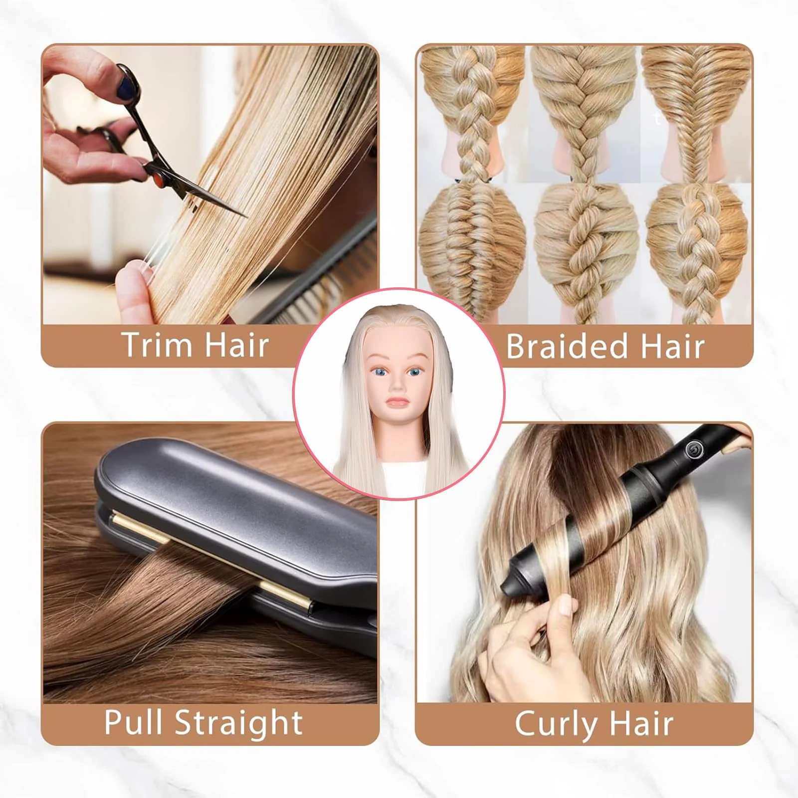 Female Mannequin Head 26 Inch Long Hair Training Head Hair Styling Manikin Cosmetology Doll Head Synthetic Fiber Hair Dressing Salon Training Head Model with Free Clamp (Color 613) - Image 3