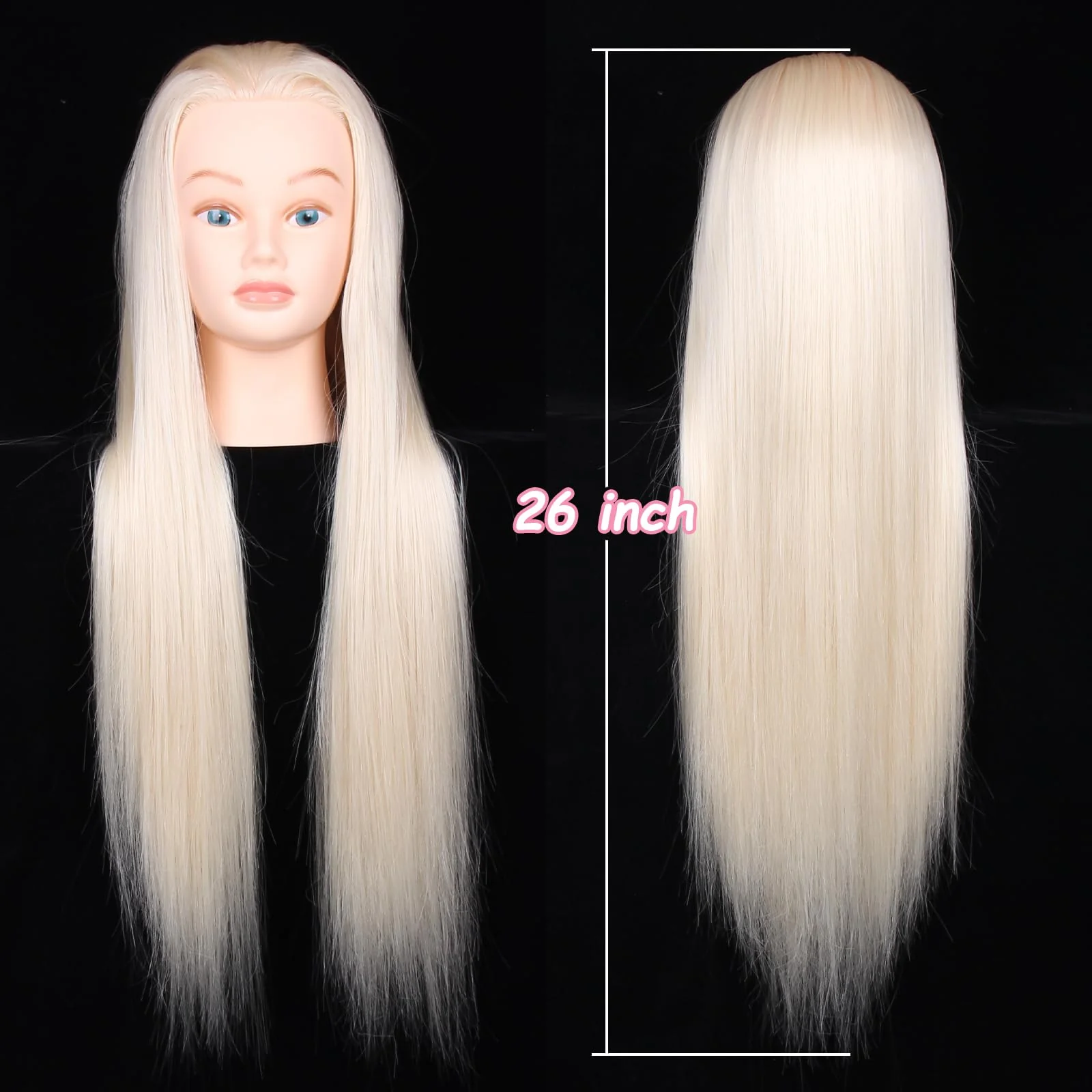 Female Mannequin Head 26 Inch Long Hair Training Head Hair Styling Manikin Cosmetology Doll Head Synthetic Fiber Hair Dressing Salon Training Head Model with Free Clamp (Color 613) - Image 4