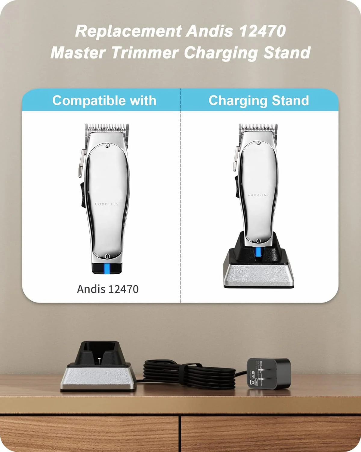 FGIEU Charging Stand Compatible with Andis 12470/12660 Professional Master Cordless Lithium Ion Hair Clipper, Replacement for Andid Master Cordless Clipper Charger Stand. - Image 3