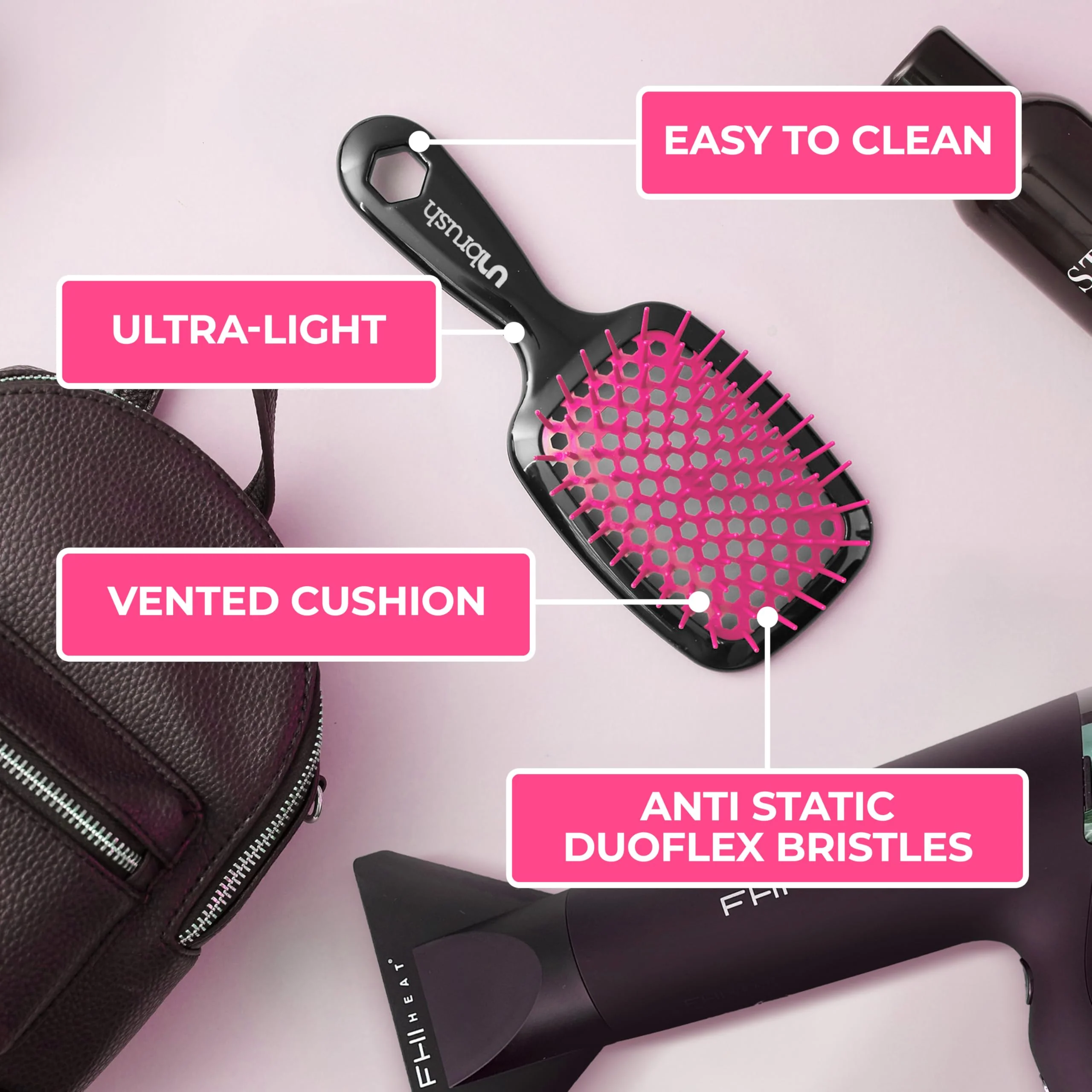 FHI Heat UNbrush Detangling Brush for Pain-Free Brushing on All Wet or Dry Hair Types — Durable DuoFlex Anti-Static Bristles, Lightweight Handle, Vented Hair Brush, Cherry Blossom - Image 6