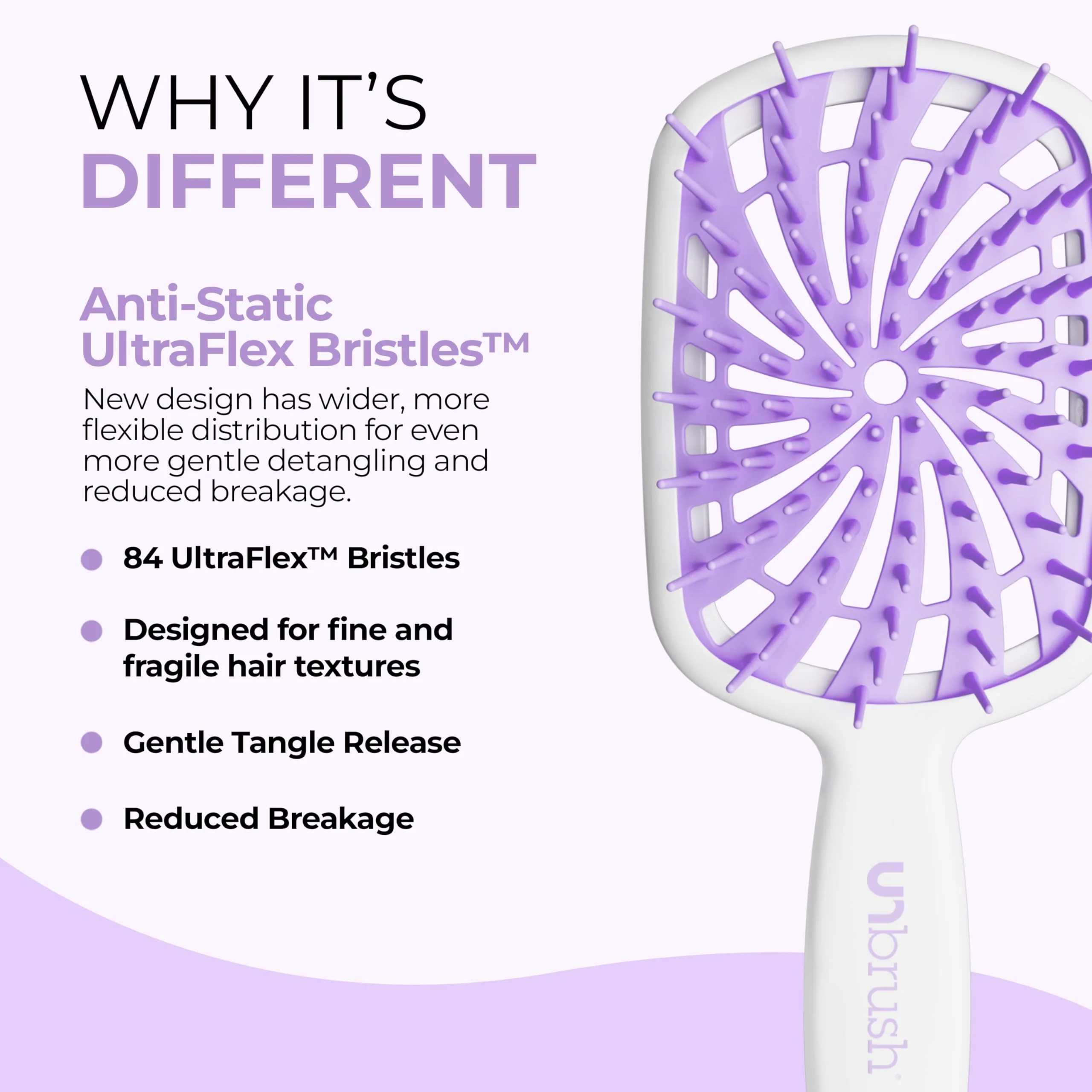 FHI Heat UNbrush Plus — Curly Hair Brush for Gentle & Effective Detangling on Wet or Dry Fragile Hair Types — Detangler Brush w/ 84 UltraFlex Bristles, Ultra-light, Vented, Anti Static Hairbrush - Image 3