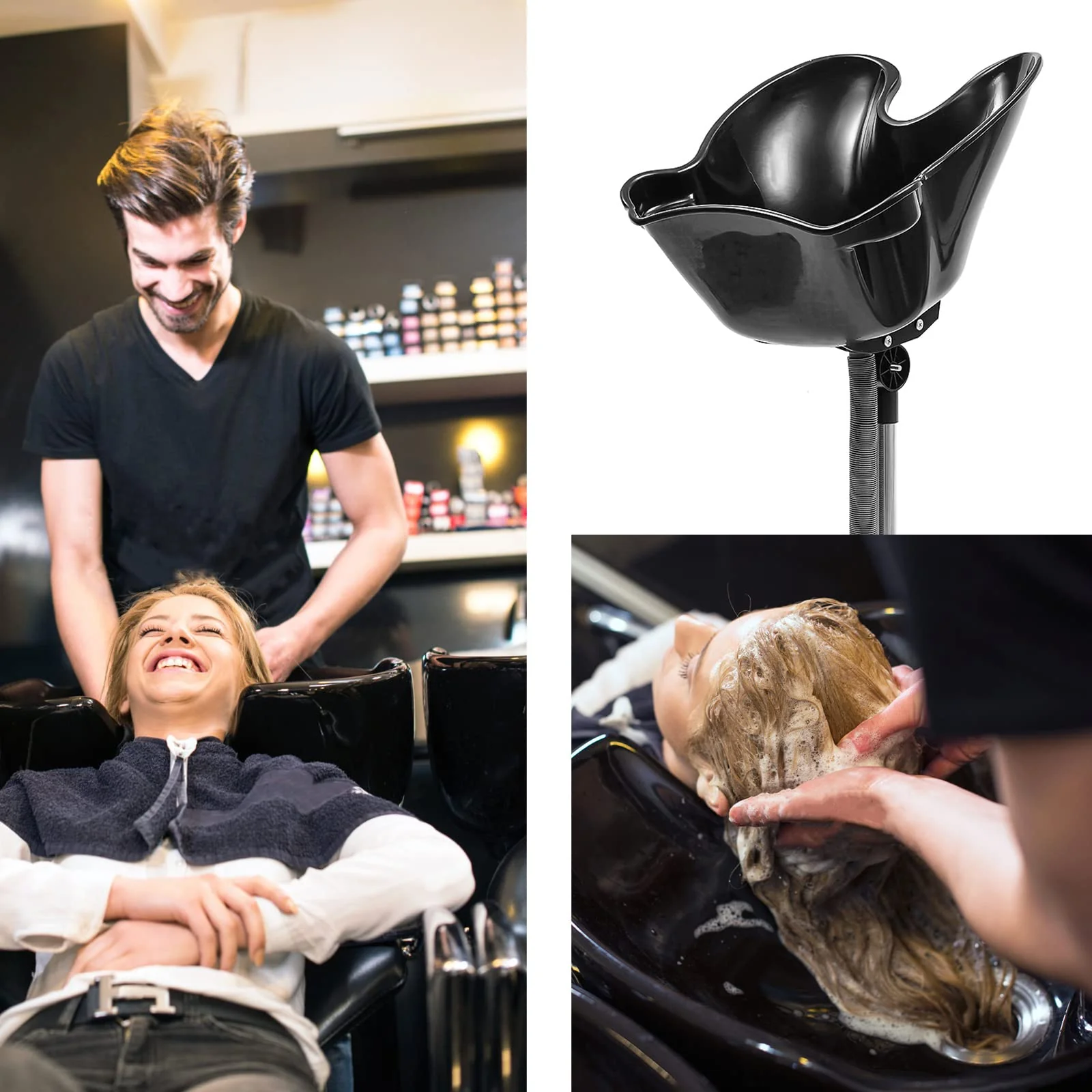 Fichiouy Mobile Shampoo Basin Sink Stand with Height Adjustable, Portable Large Salon Hair Hairdressing Back Wash Shampoo Bowl Deep Basin Hair Washing Sink - Image 4