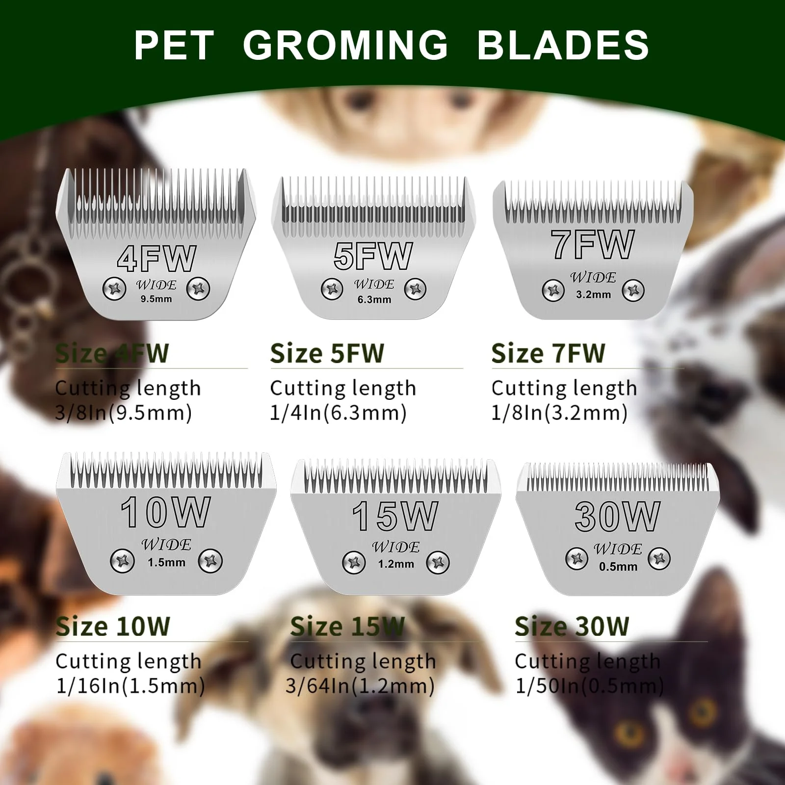 Filymosie 3 Pack 10W Wide Blades for Dog Grooming,Compatible with Andis,Oster A5,Wahl km10 Clippers,Cutting Length 1/16" - Image 3