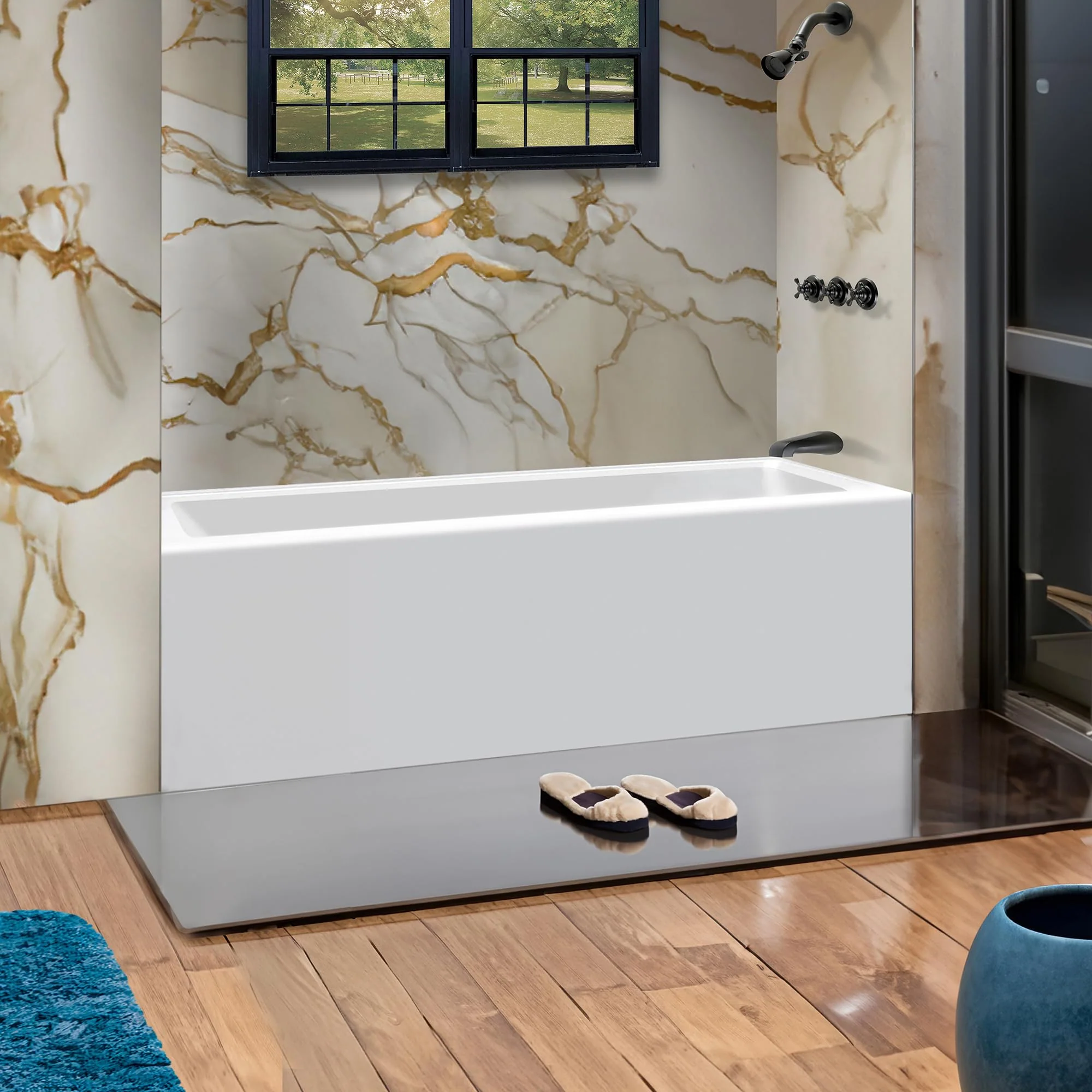 Fine Fixtures Acrylic, Fiberglass Alcove Soaking Bathtub with Integral Apron Front - Drain Included (60" x 36", Right Hand, White)