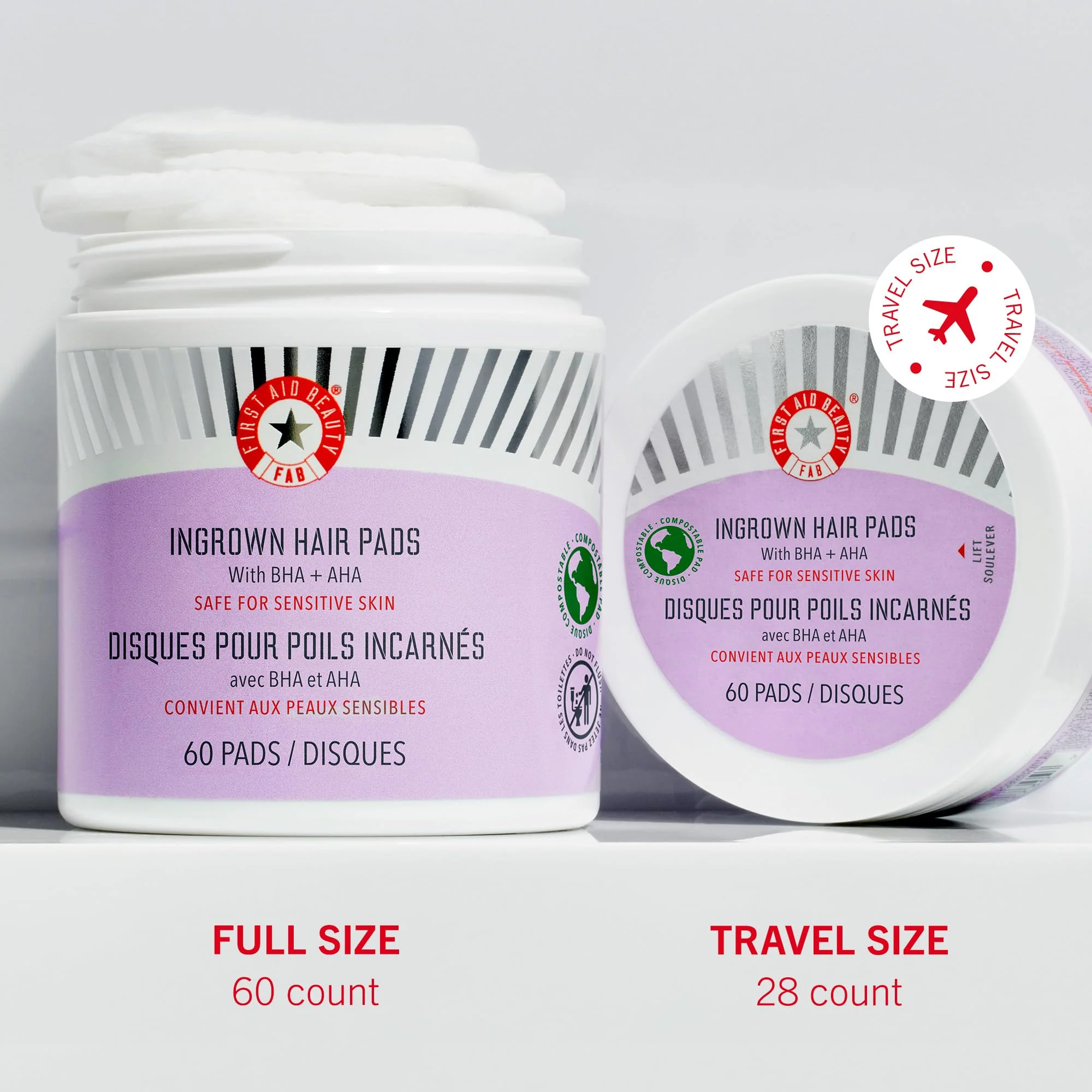 First Aid Beauty - Ingrown Hair Pads with BHA + AHA - Aftershave Treatment Pads to Help Prevent Razor Bumps for Men & Women - Exfoliate Underarms & Bikini Area - Compostable for Daily Use - 28 Pads - Image 8