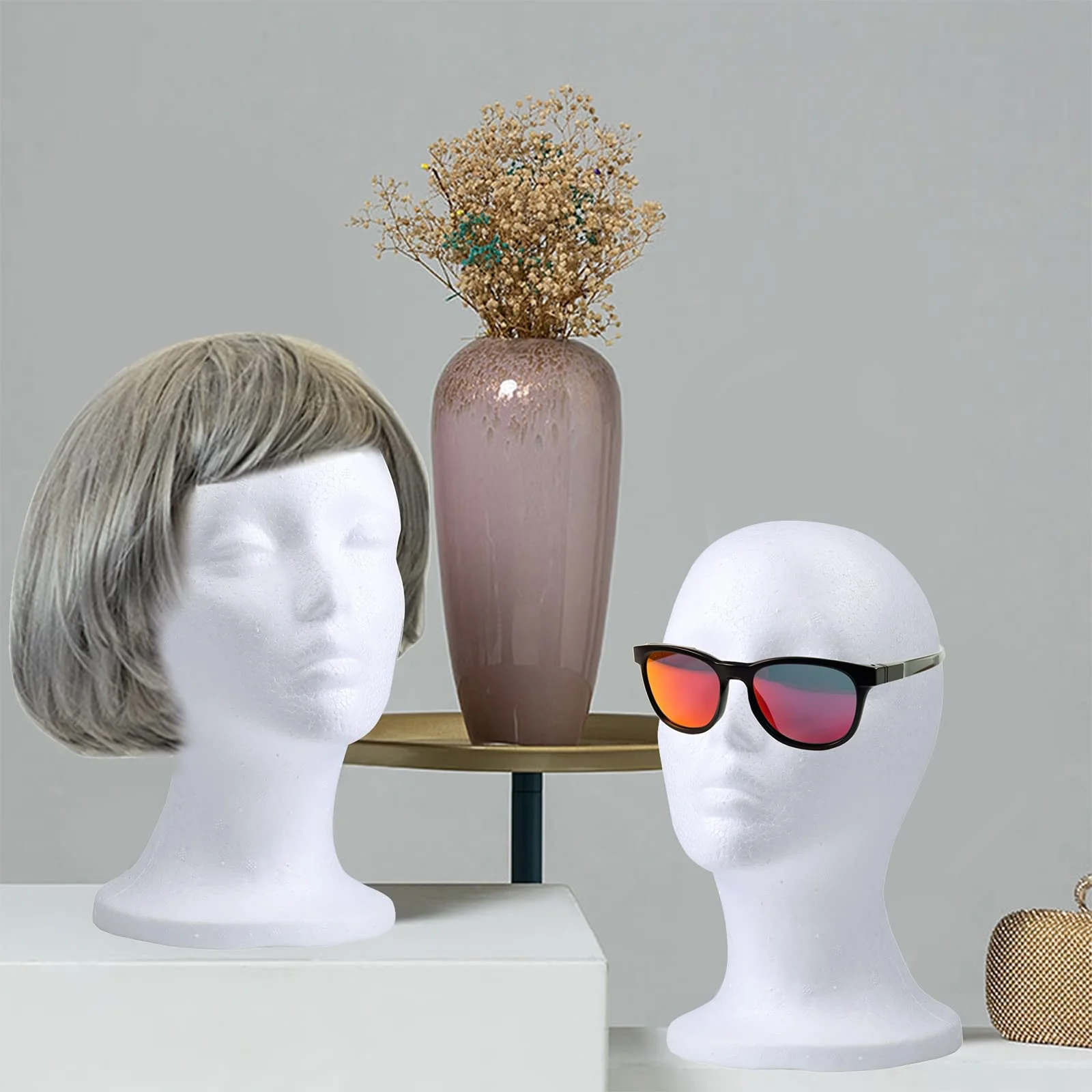 Foraineam 3 Pieces Foam Mannequin Head Wig Head, Female Mannequin Wig Display Stand Holder, Cosmetics Model Head White Foam Heads for Glasses Mask Hat Headband Hairpieces and More - Image 2