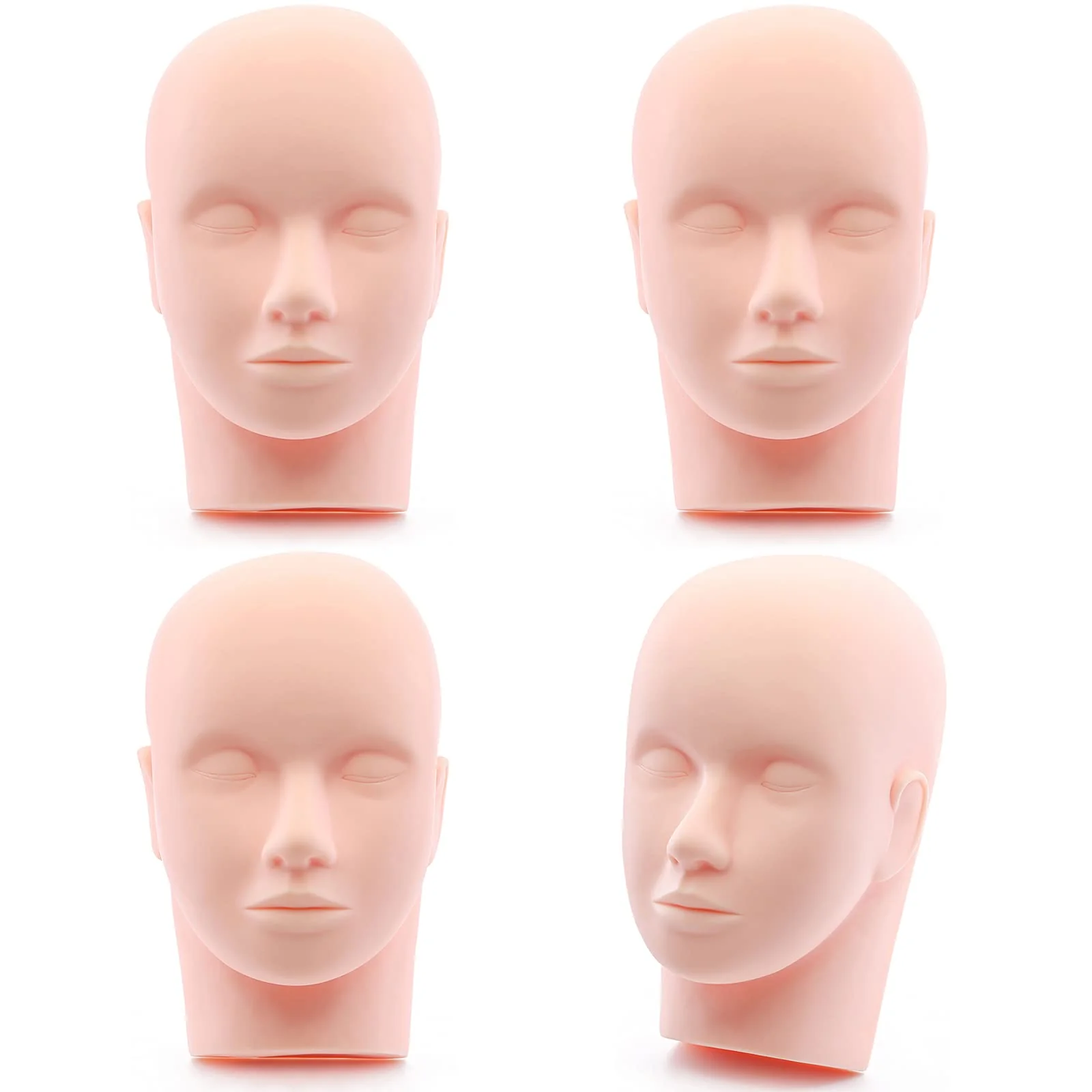 Foraineam 4-Pack Practice Training Head Rubber Cosmetology Mannequin Doll Face Head For Eyelashes Makeup Massage Practice
