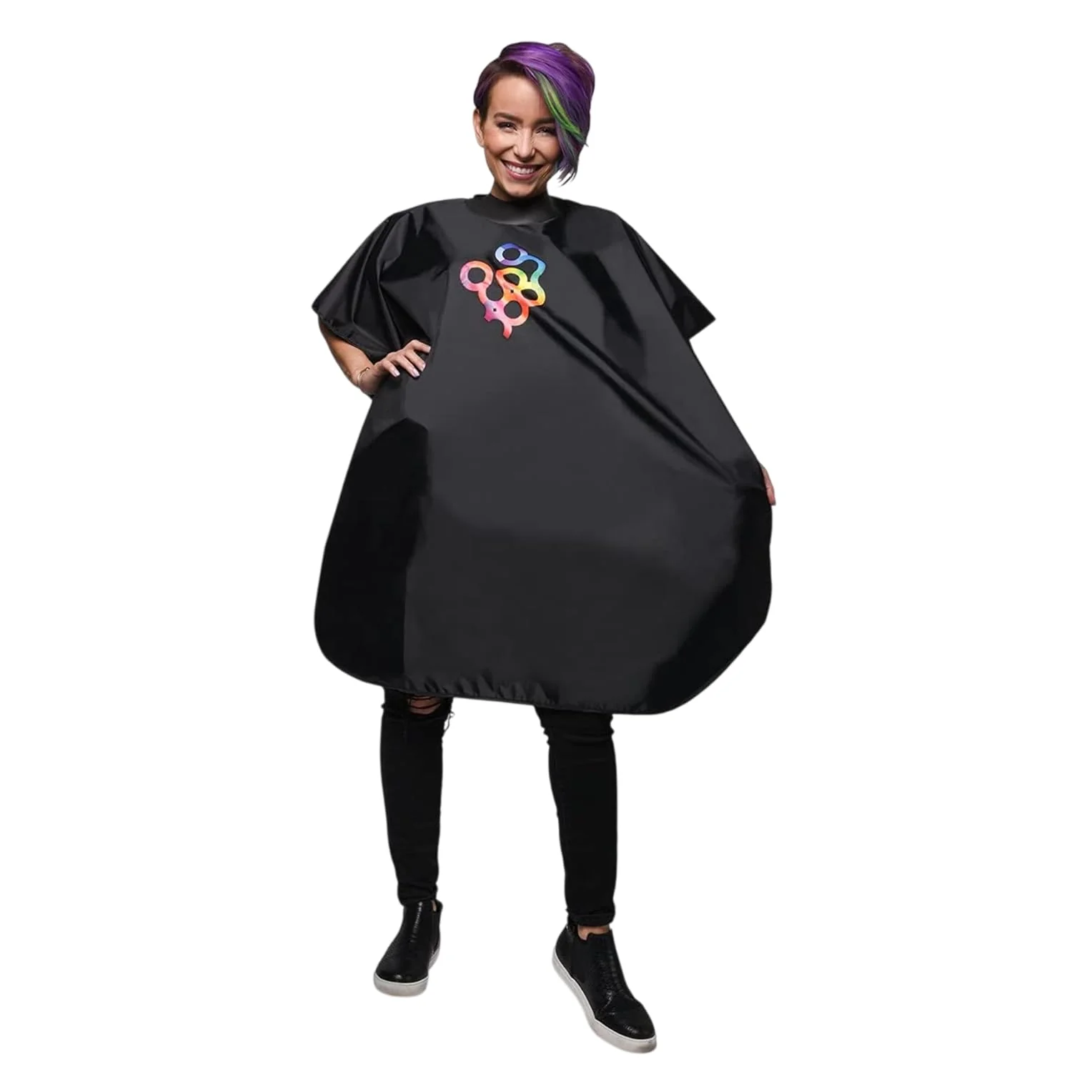 FRAMAR Black Salon Cape – Shampoo Hair Cape, Salon Color Capes, Chemical Capes For Hairstylist, Hair Dressers Drape, Cosmetology Supplies, Barber Supplies - Snap Closure & Rubberized