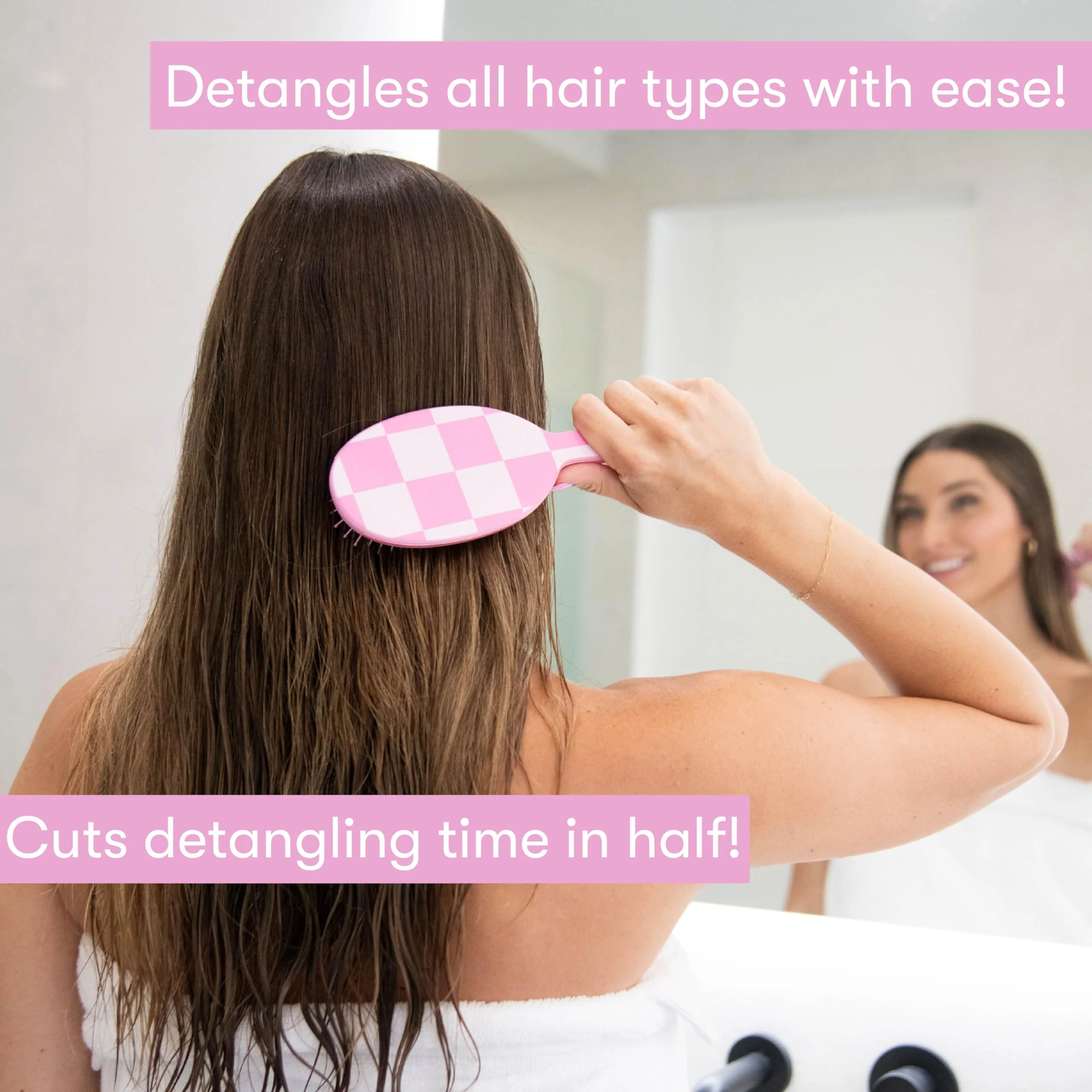 FRAMAR Checkered Hair Brush Detangler – Wet Hair Brushes For Women, Womens Hair Brush, Hair Accessories, Hairbrush For Women, Cepillos Para Cabello, Reduces Breakage – Detangle Brush - Pink - Image 3