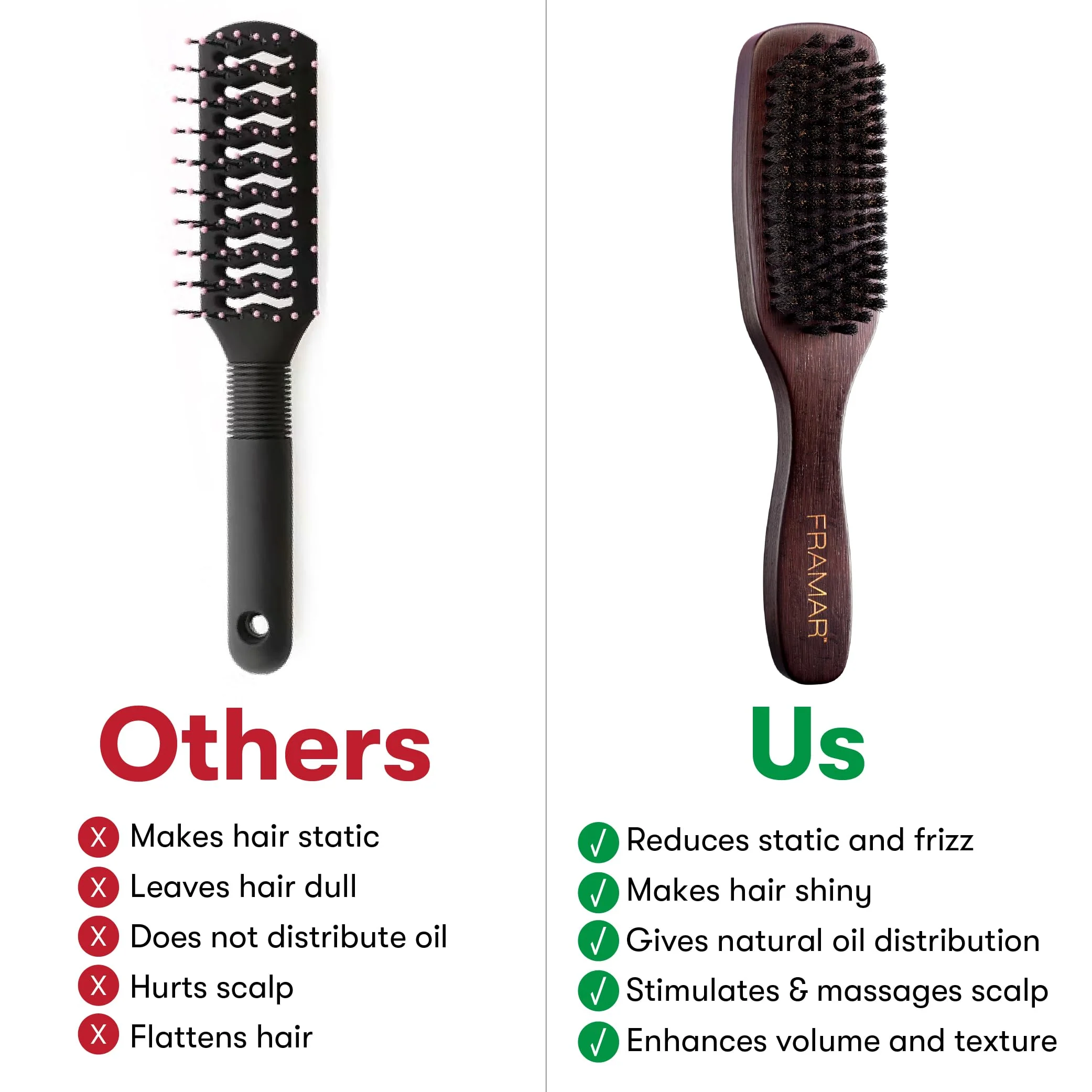 FRAMAR Slick Back Hair Brush Boar Bristles – Slick Back Brush, Smoothing Hair Brush For Women, Boar Bristle Hair Brush For Fine Hair, Slickback Brush For Volume and Shine - Brown Velvet - Image 5