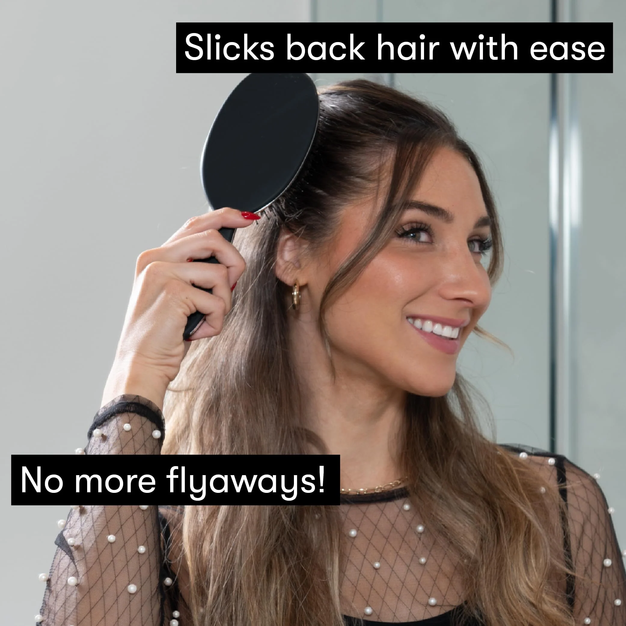 FRAMAR Soft Boar Bristle Hair Brush For Women – Boars Hair Brush For Women, Boar Brush For Fine Hair, Hairbrush For Fine Hair, Soft Bristle Brush For Slick Back, Volume and Shine - Black - Image 5