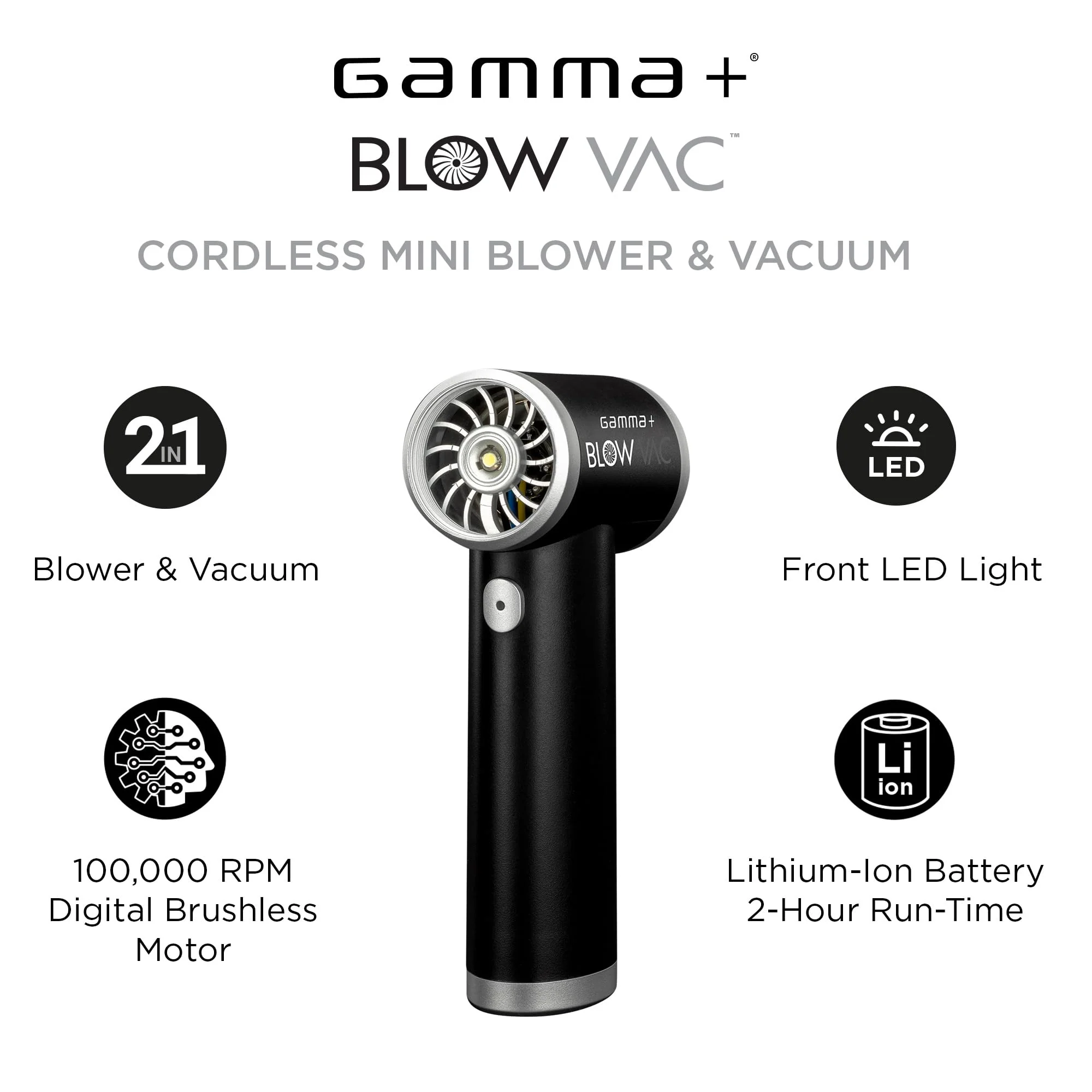 GAMMA+ Blow Vac 2-in-1 Handheld Air Blower and Vacuum USB-C Rechargeable with 4 Attachments - Image 3