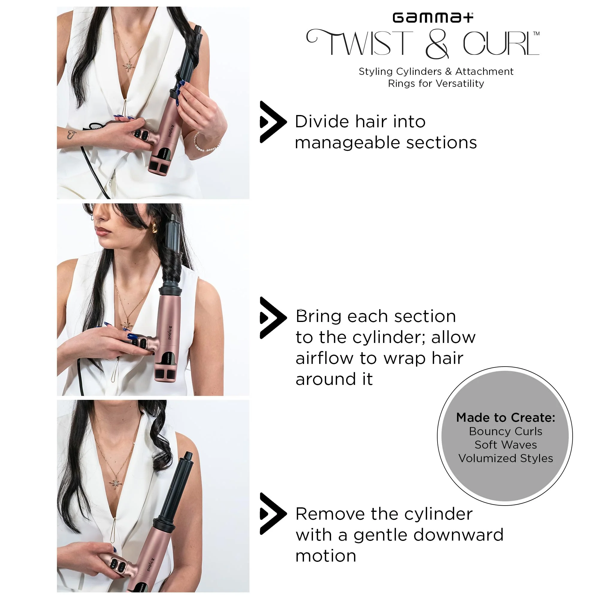 GAMMA+ Twist & Curl Air Dryer Attachments Compatible GAMMA+ Xcell and X-Hybrid Hair Dryer, Auto-Wrap Curling Iron Curlers, Waves & Volume Hair Tool - Image 3