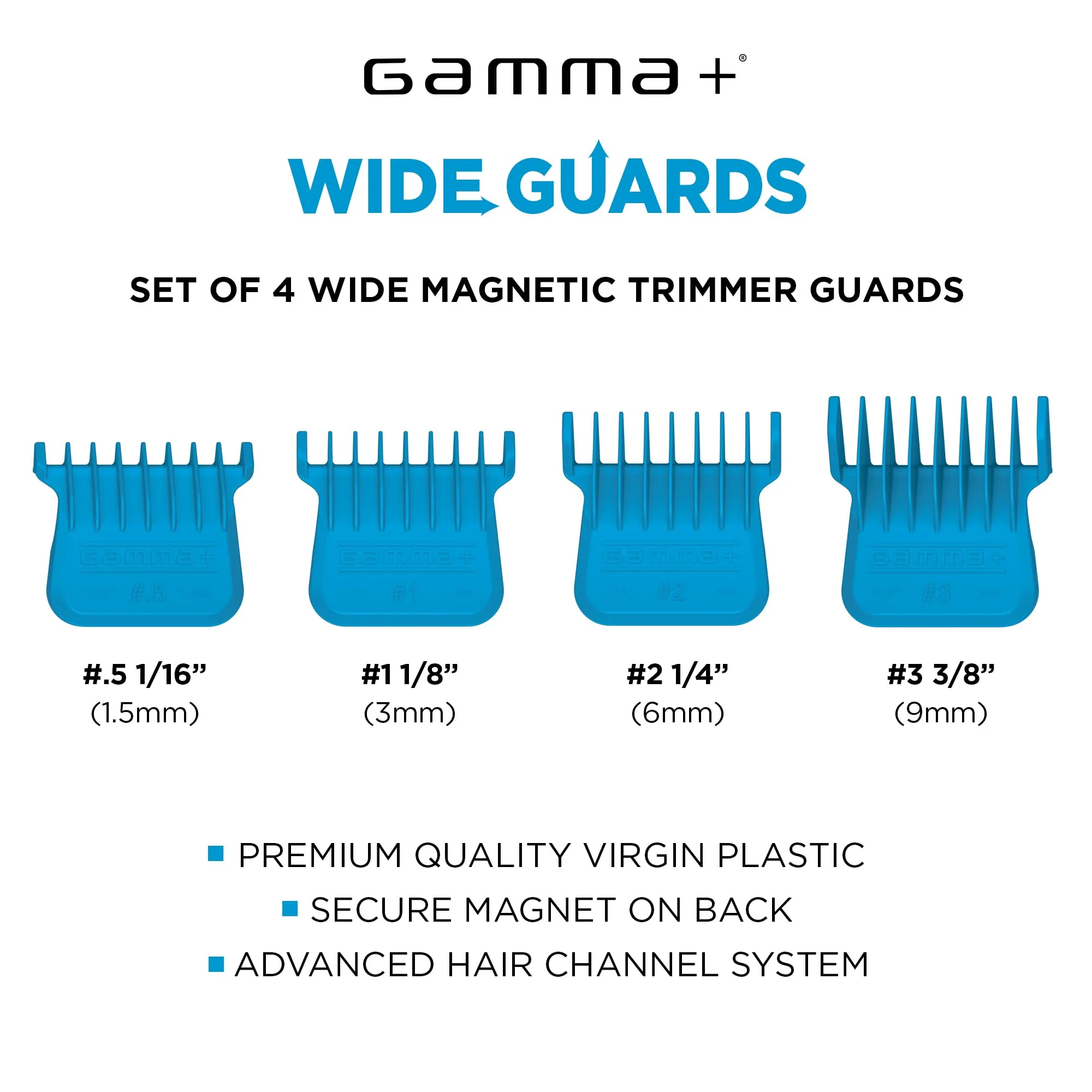 GAMMA+ Wide Magnetic Hair Trimmer Guards for GAMMA+ and StyleCraft Wide Trimmer Blades (41mm), Set of 4 - Image 2