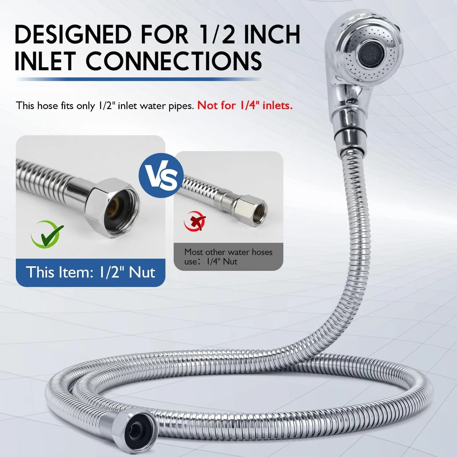 Garaook G1/2" Connector Shampoo Bowl Hose Sprayer Kit, 47 Inch Stainless Steel Shampoo Hose with Compact Spray Head to Attach Shampoo Bowl Faucet Vacuum Breaker Kit for Salon Sink & Shampoo Bowl - Image 2