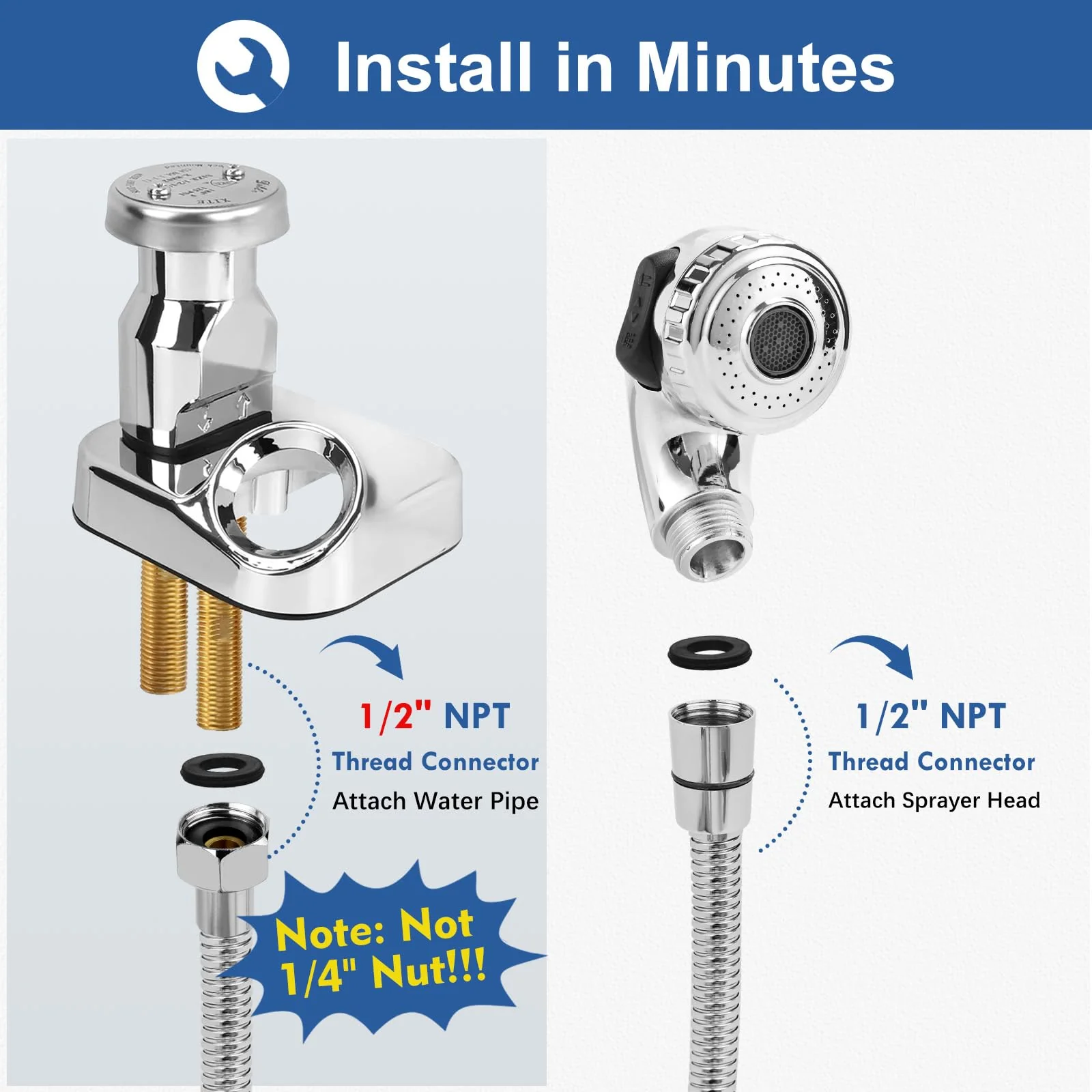 Garaook G1/2" Connector Shampoo Bowl Hose Sprayer Kit, 47 Inch Stainless Steel Shampoo Hose with Compact Spray Head to Attach Shampoo Bowl Faucet Vacuum Breaker Kit for Salon Sink & Shampoo Bowl - Image 7