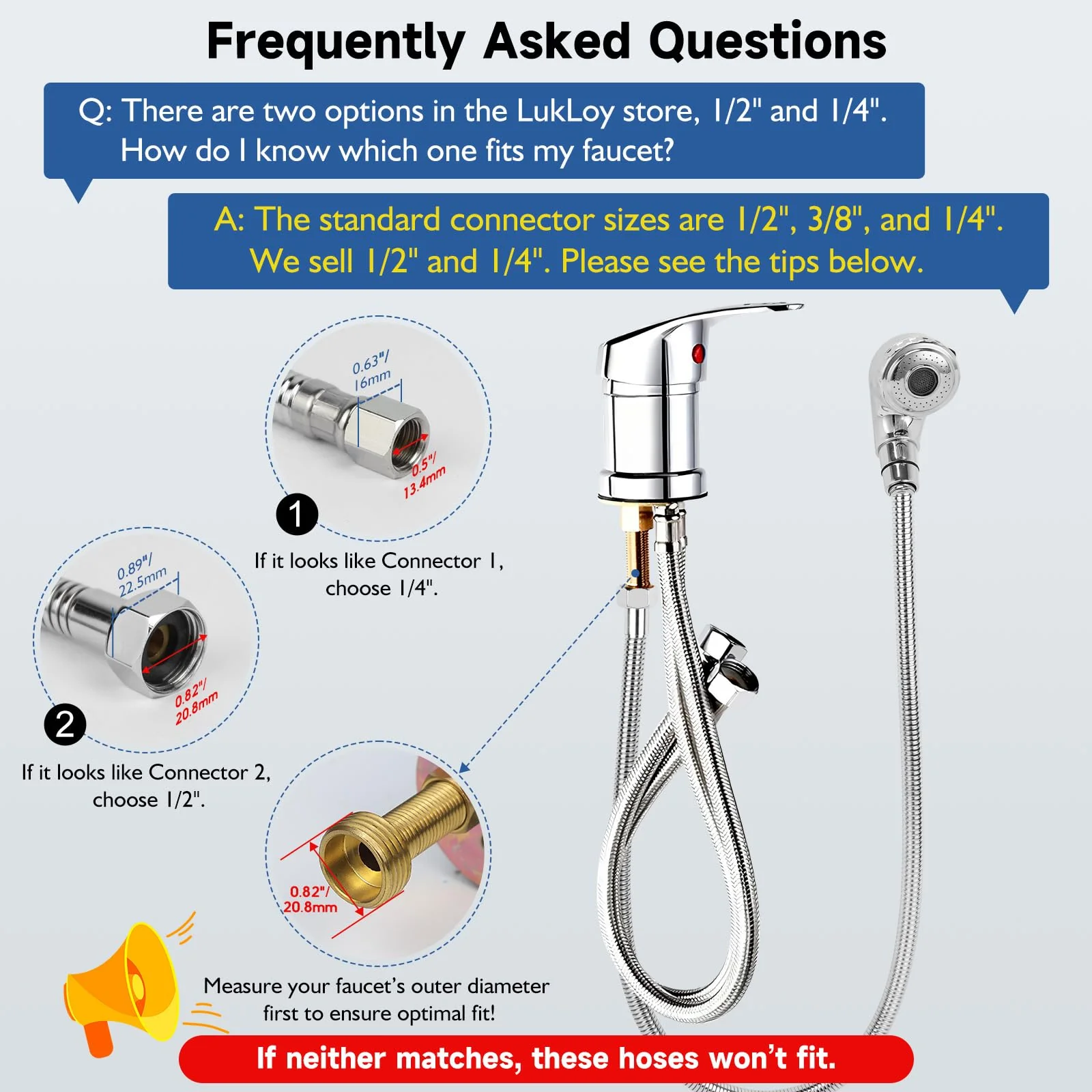 Garaook G1/2" Connector Shampoo Bowl Hose Sprayer Kit, 47 Inch Stainless Steel Shampoo Hose with Compact Spray Head to Attach Shampoo Bowl Faucet Vacuum Breaker Kit for Salon Sink & Shampoo Bowl - Image 8