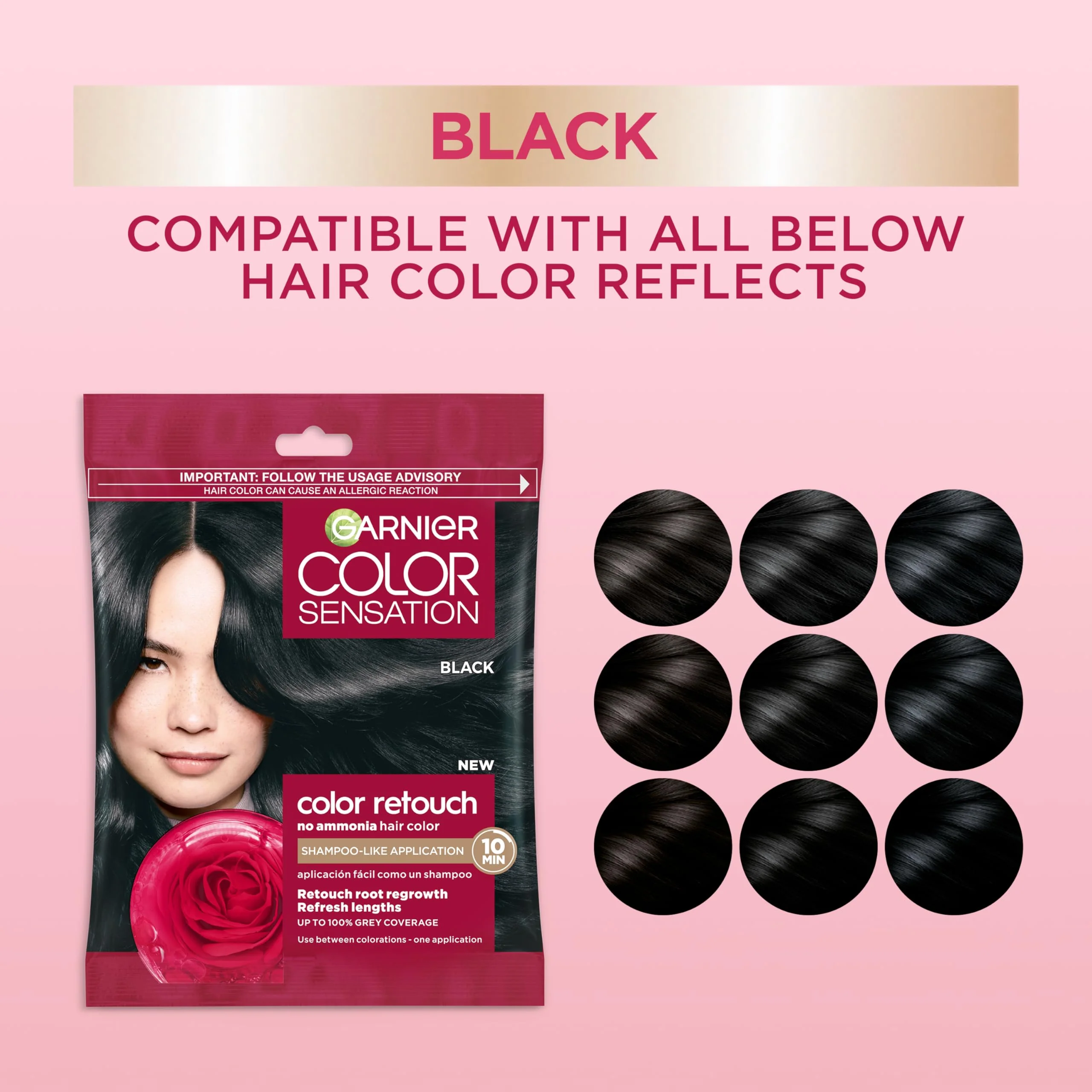Garnier Color Sensation Color Retouch, Demi Permanent Hair Dye for Roots with 100% Gray Coverage, Black Hair Dye 1.0, Pack of 6 (Packaging May Vary) - Image 4