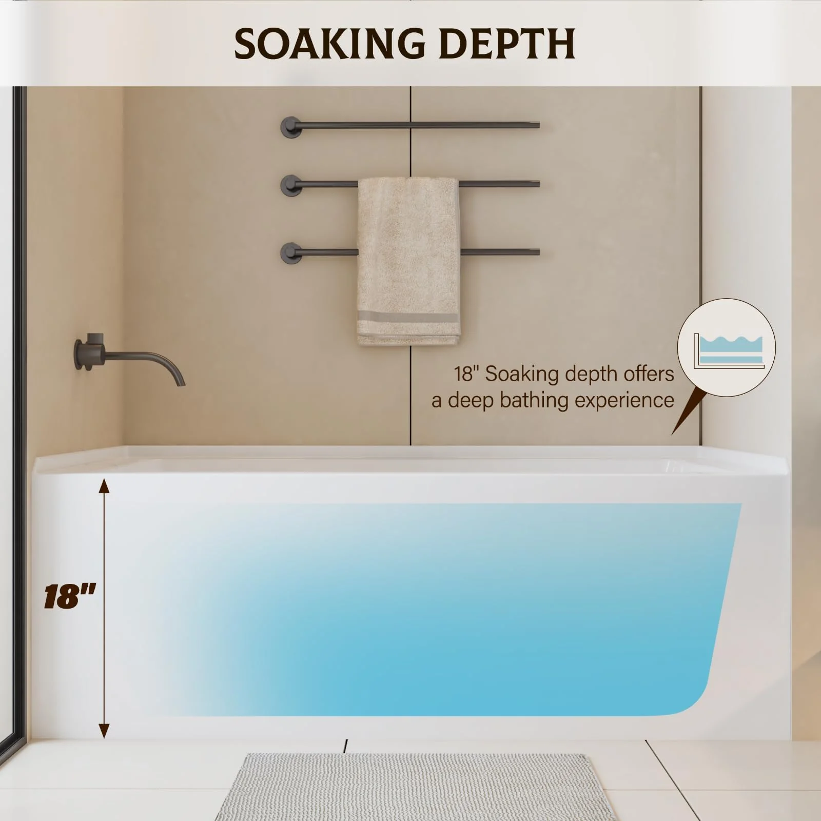 Garvee 60 x 32 Inch Acrylic Alcove Bathtub, Deep Soaking Tub with Drain and Overflow, Single Apron Alcove for Modern Bathrooms - Image 4