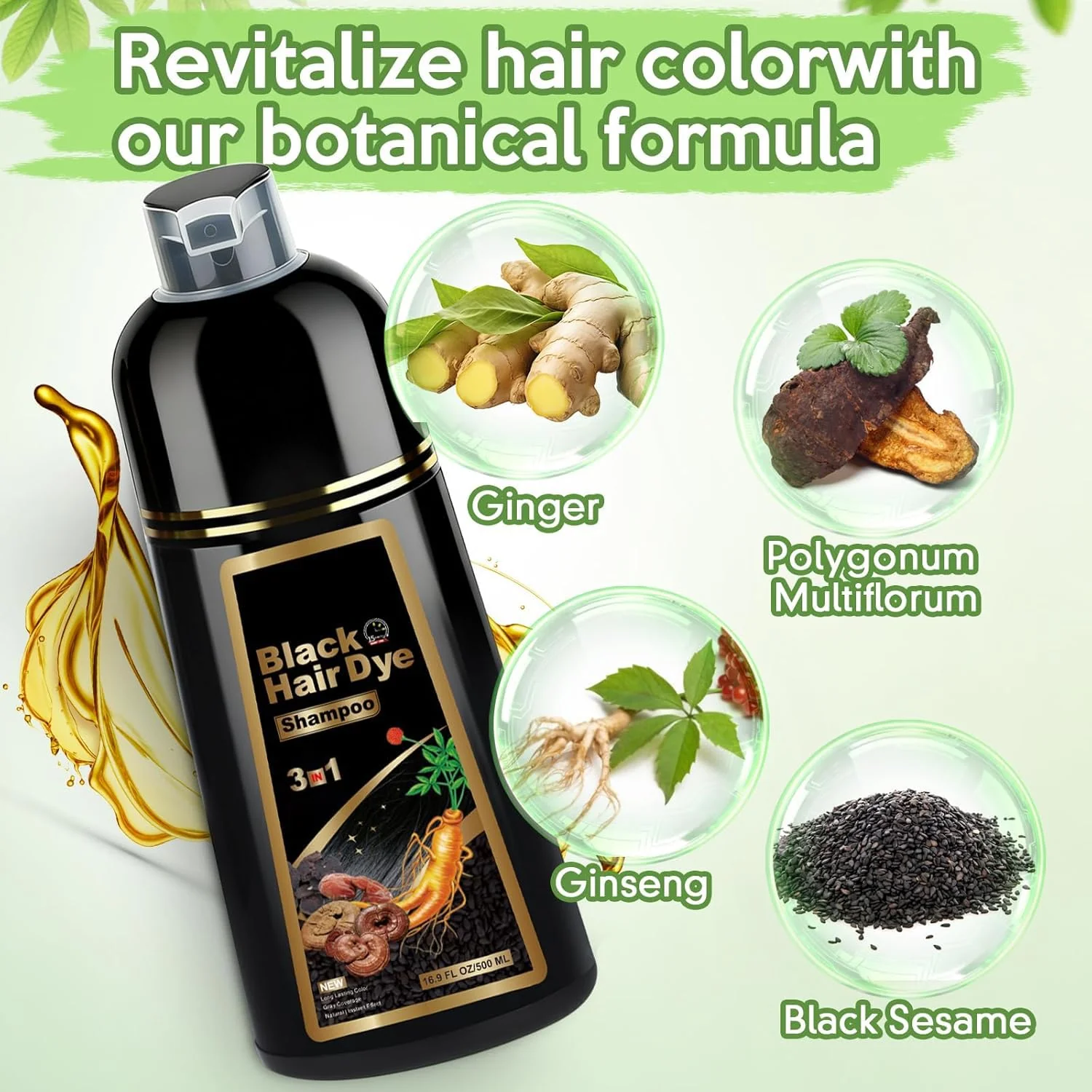 GDRFNP Black Hair Dye Shampoo 3 in 1, Herbal Shampoo Hair Dye for Women Men, Grey Coverage Shampoo 16.9fl oz - Image 4