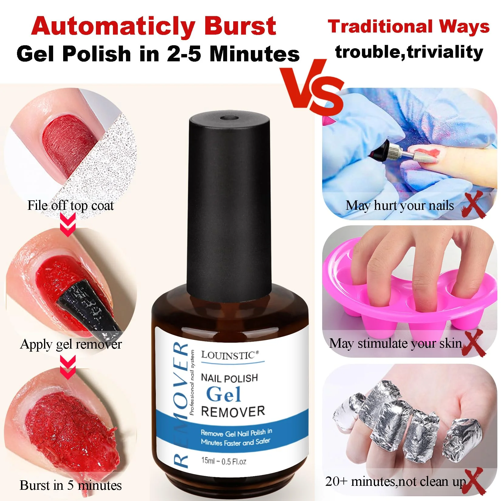 Gel Nail Polish Remover - Gel Polish Remover Kit with Cuticle Oil & Latex Tape & Colored Peel Off Manicure Tools, Gel Remover for Nails 2-5 Minutes, No Soaking,Wrapping - Image 3
