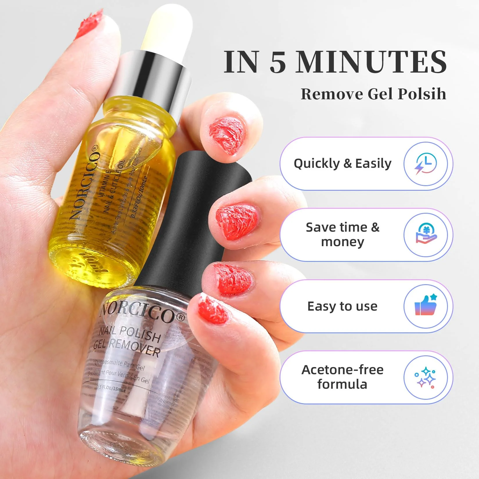 Gel Polish Remover, Cuticle Oil for Nails (10ml) & Pro-Tools, Fast-Acting Gel Nail Remover (15ml) Works in 2-5 Mins, No Soak for Salon-Quality At-Home Manicure, Gentle Formula with Moisturizing Care - Image 2