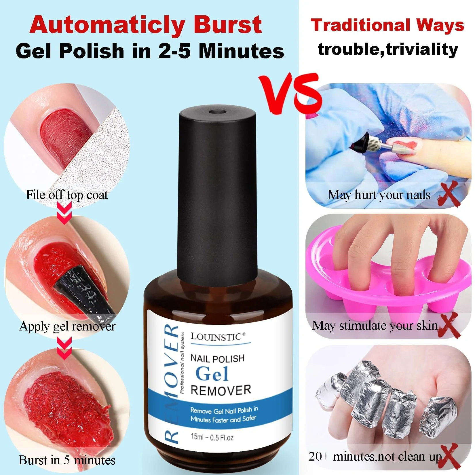 Gel Polish Remover, Gel Remover Kit Includes Cuticle Oil for Nail & Nail Polish Remover Tool No Soaking or Wrapping Removes Gel Polish in 2-5 Minutes - Image 4
