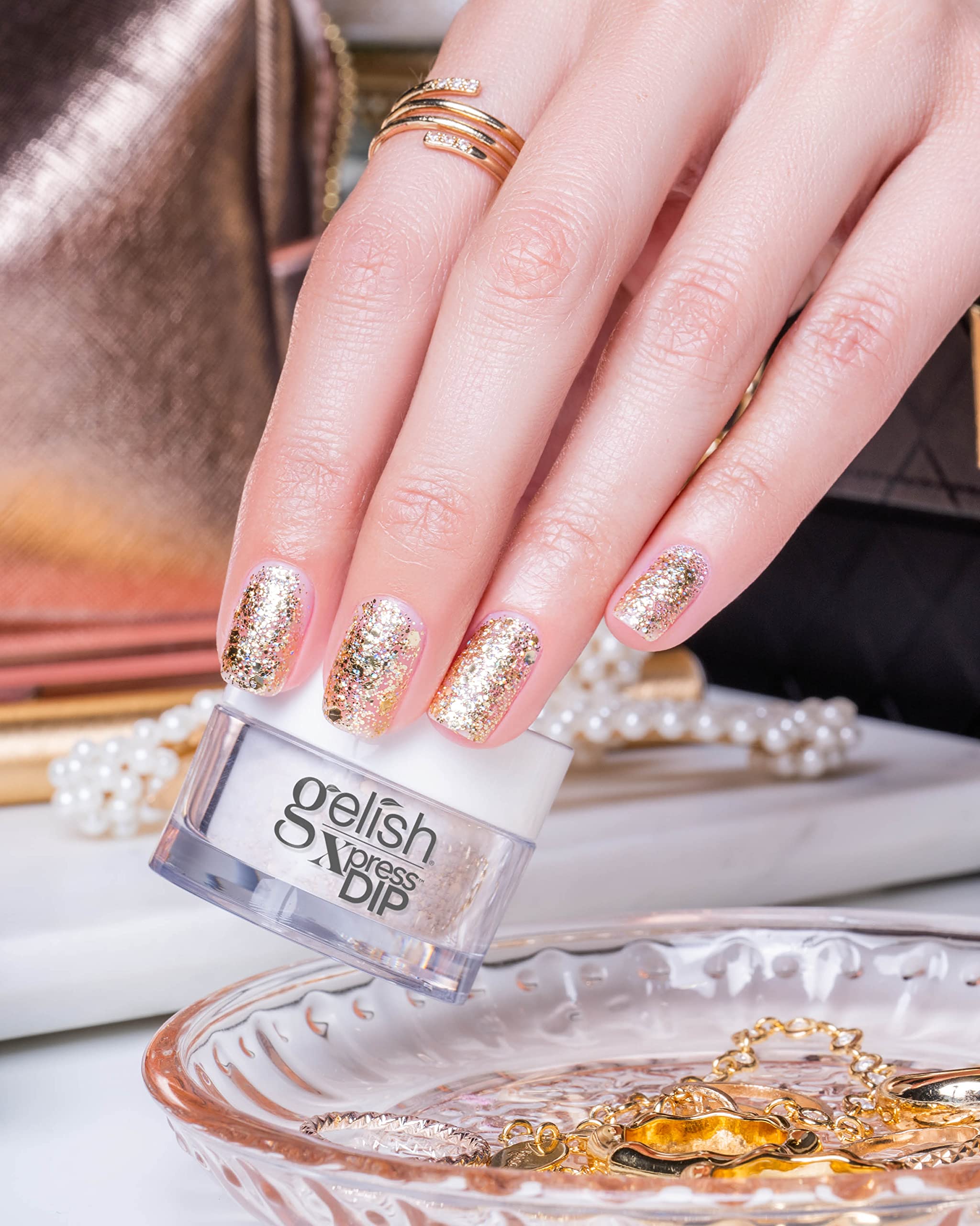 Gelish Xpress Powder Dip Collection (All That Glitters Is Gold) Gold Nail Dip Powder, Vibrant Color, Professional Quality, High Shine, Chip-Resistant, 0.3 ounce. - Image 3