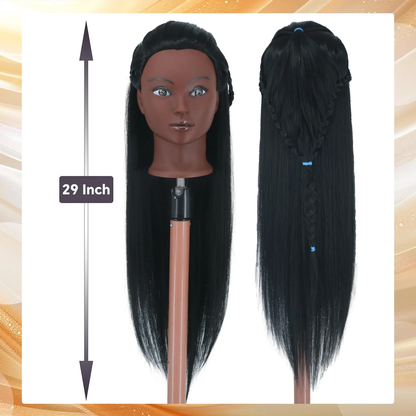 Gemiei Mannequin Head with Hair 26"-28'' Doll Head for Hair Styling Manikin Practice Cosmetology Training Braiding Heads With Clamp Holder and Styling Tools (Black) - Image 2