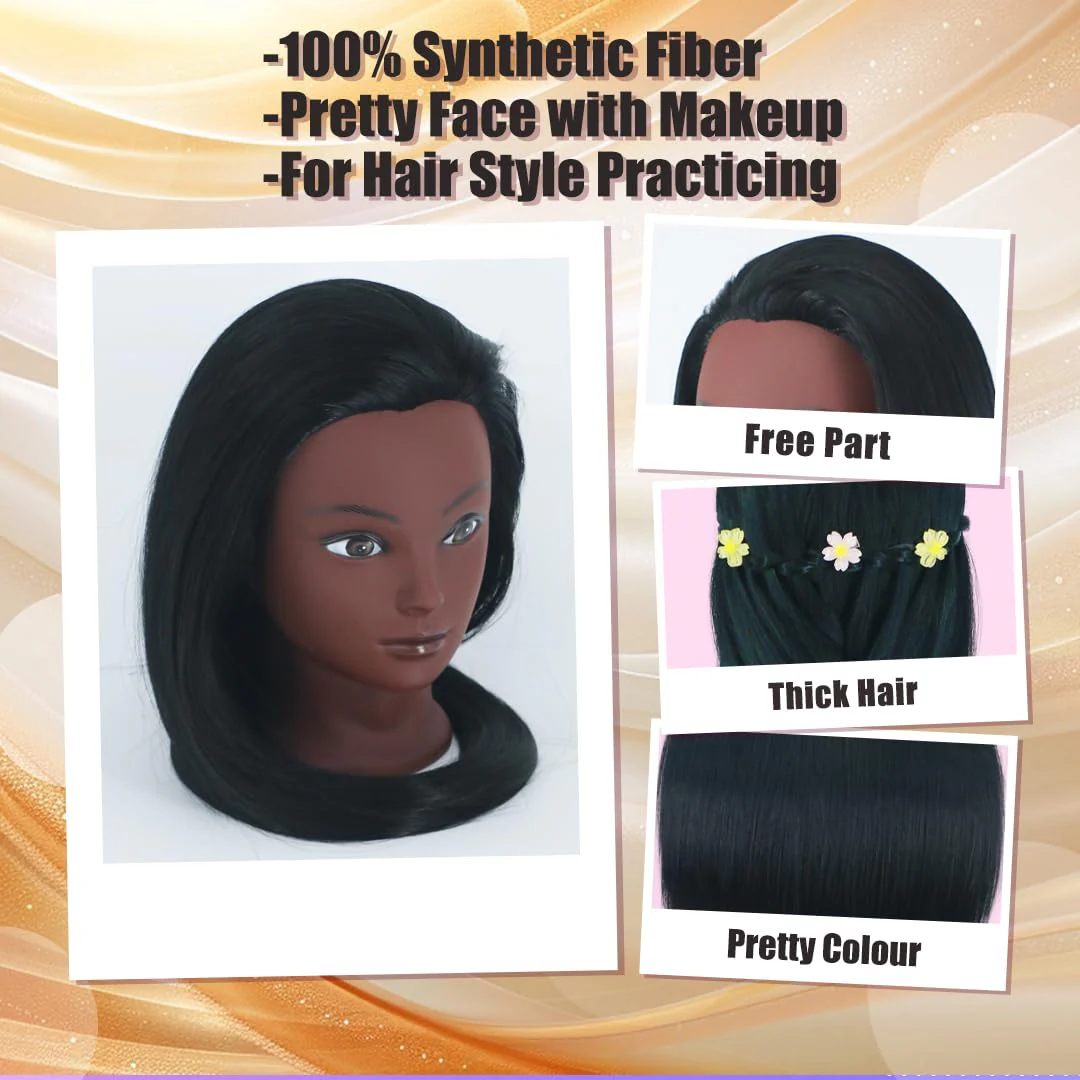 Gemiei Mannequin Head with Hair 26"-28'' Doll Head for Hair Styling Manikin Practice Cosmetology Training Braiding Heads With Clamp Holder and Styling Tools (Black) - Image 3
