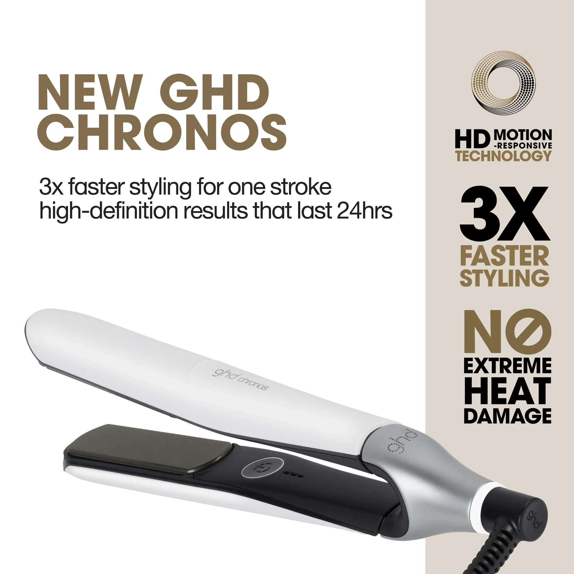 ghd Chronos Styler - 1” Smart Flat Iron Hair Straightener with HD Motion-Responsive Technology, Faster Styling, 24-Hour Results, More Shine, Less Frizz, and No Extreme Heat Damage - White - Image 3
